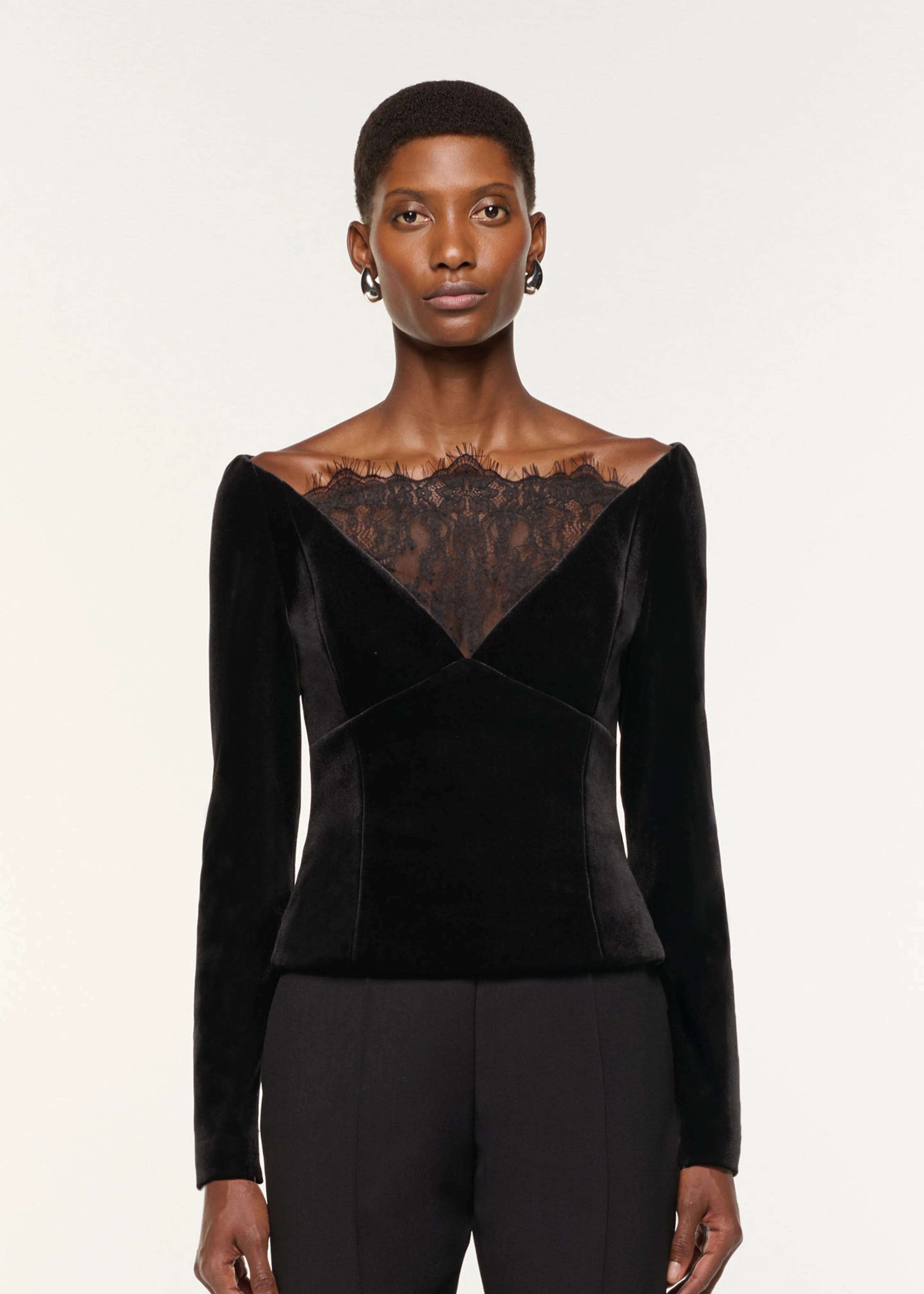 Lace Insert Scuba Velvet Top - Image 4