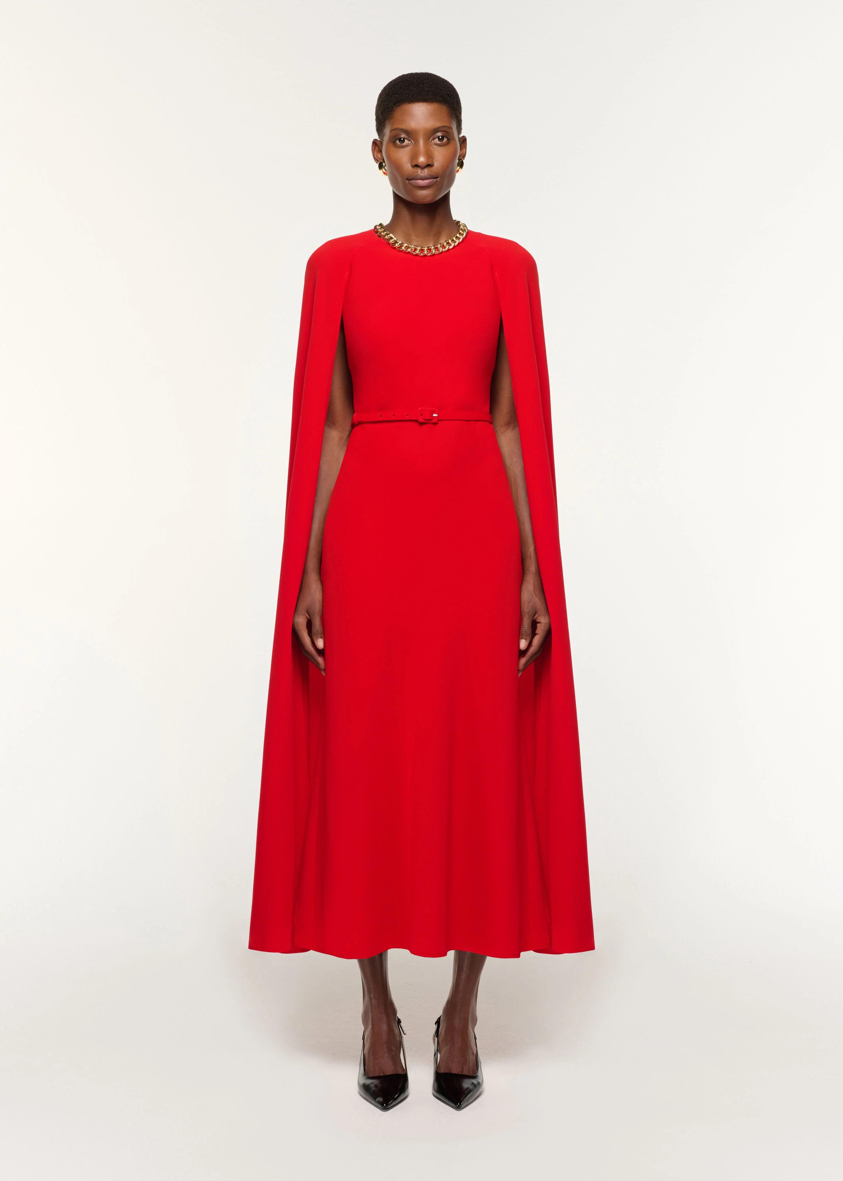 Light Cady Belted Cape Dress