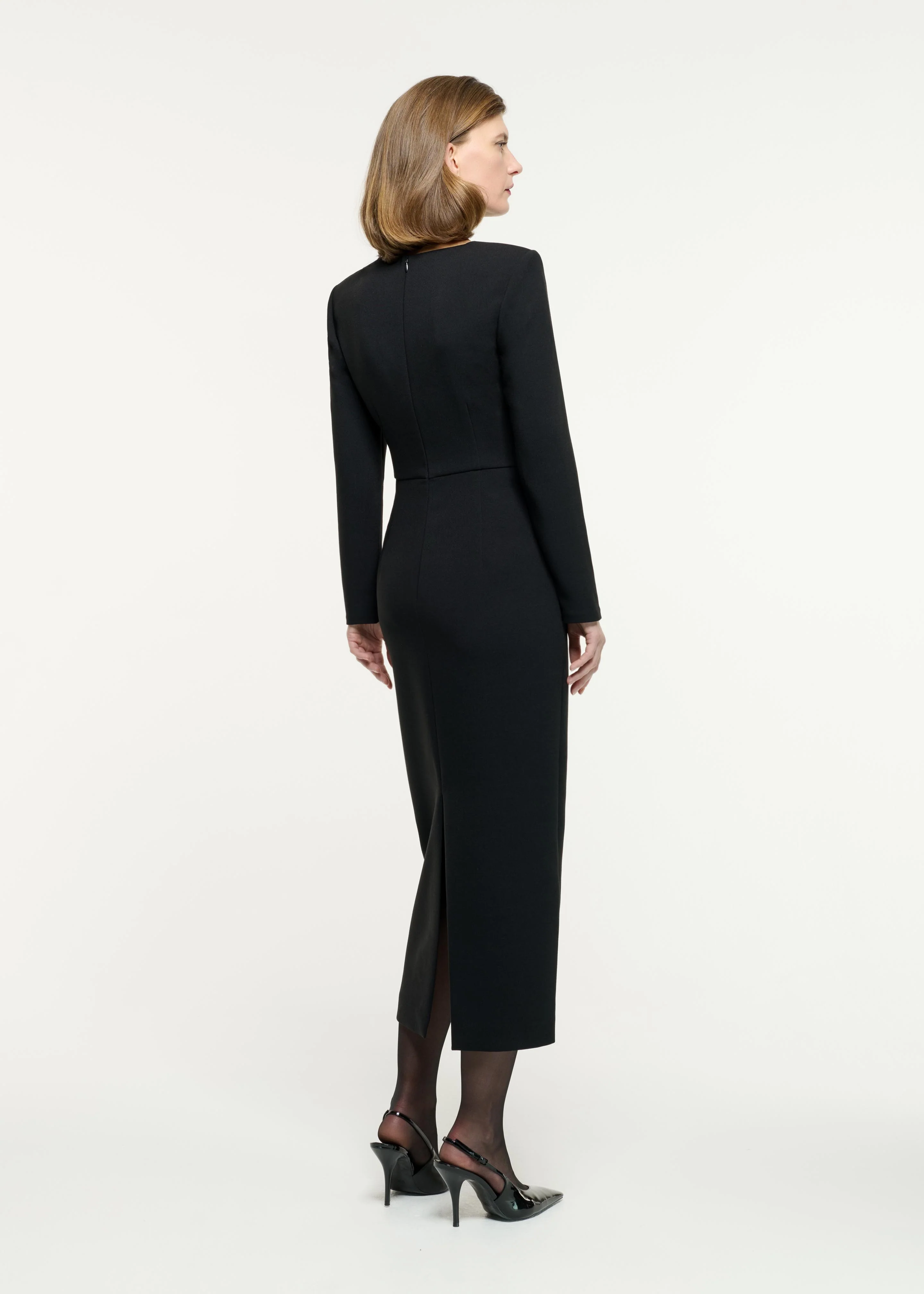 Long Sleeve Buckle Crepe Midi Dress - Image 3