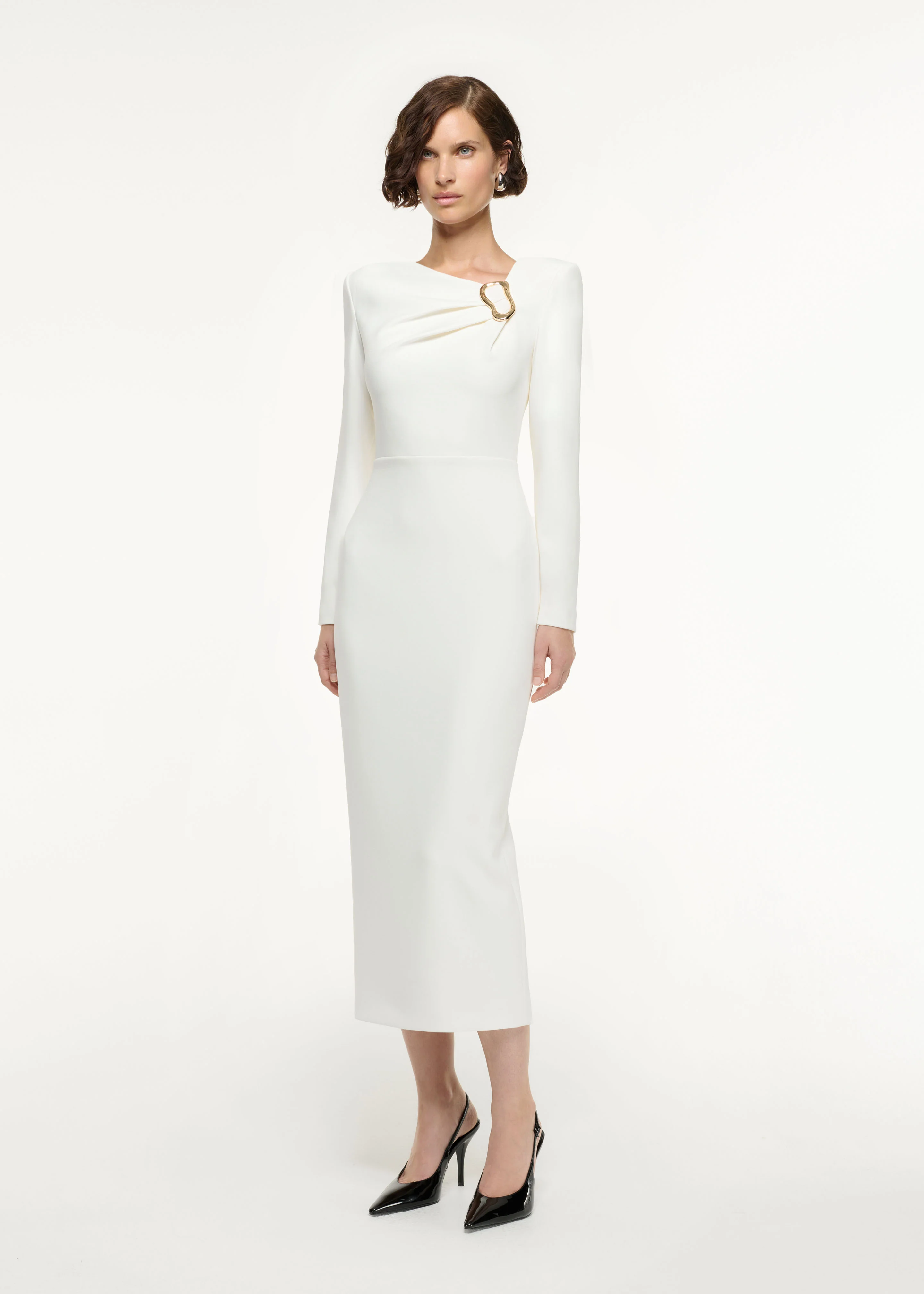 Long Sleeve Buckle Crepe Midi Dress - Image 2