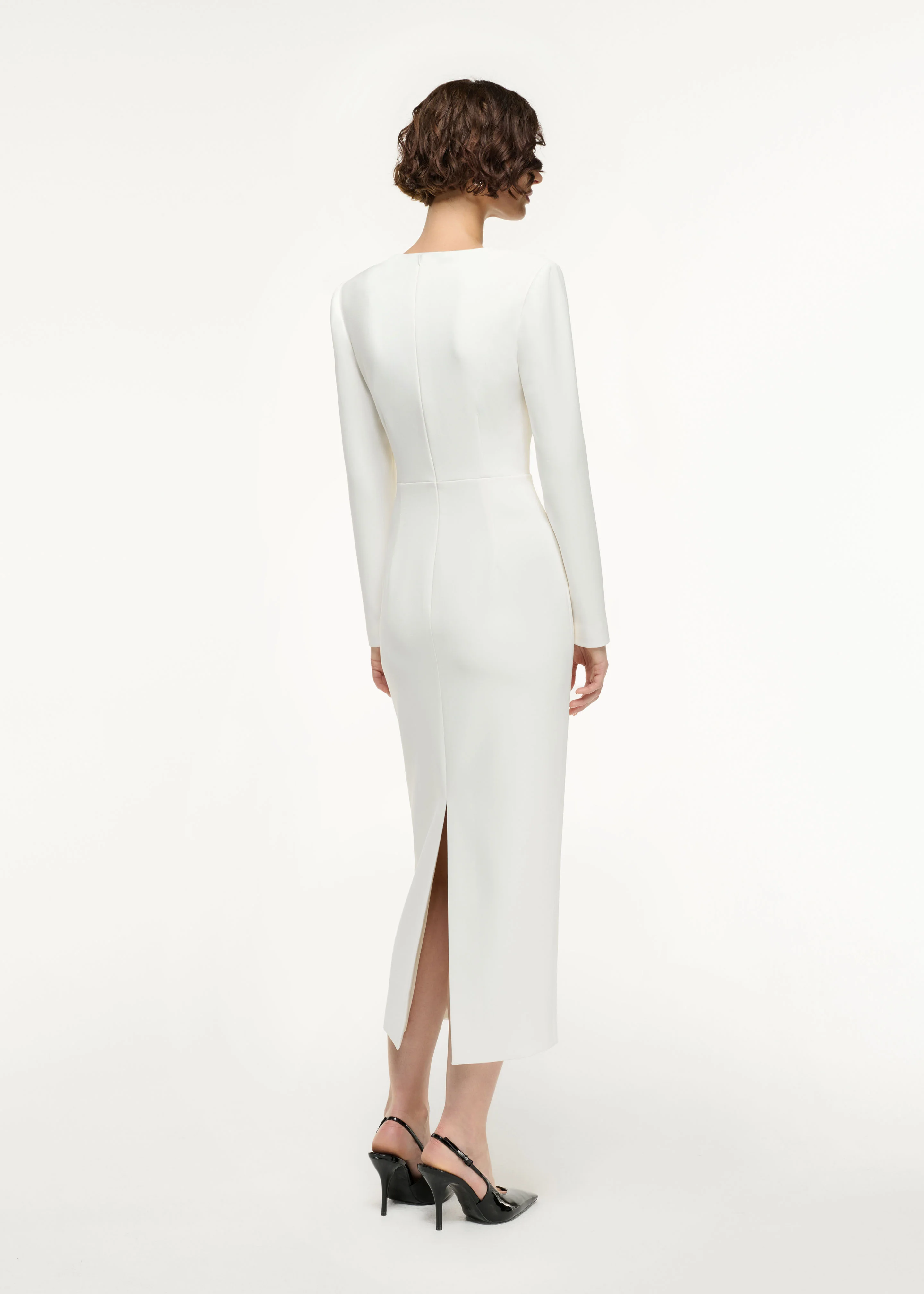 Long Sleeve Buckle Crepe Midi Dress - Image 3