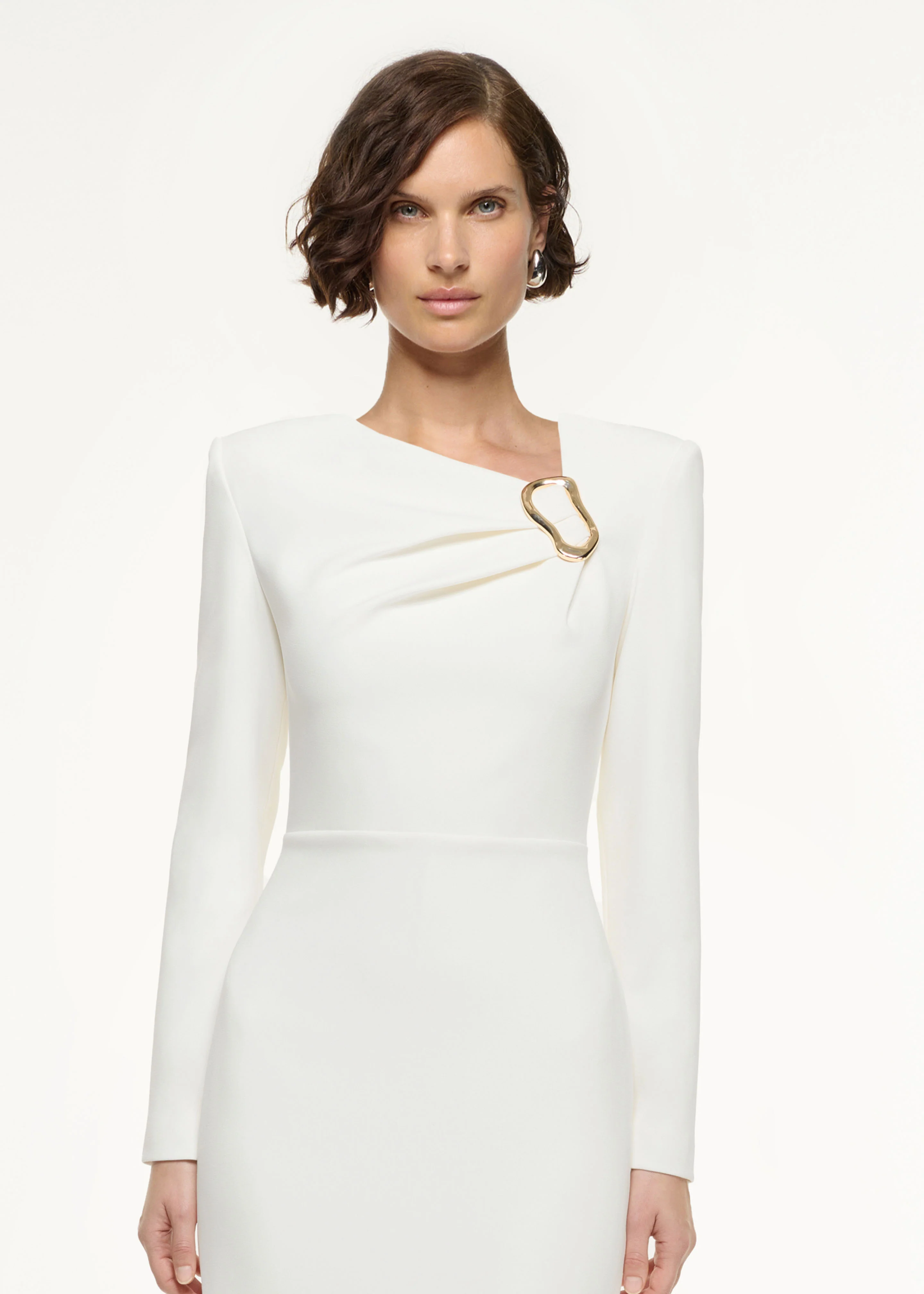 Long Sleeve Buckle Crepe Midi Dress - Image 4