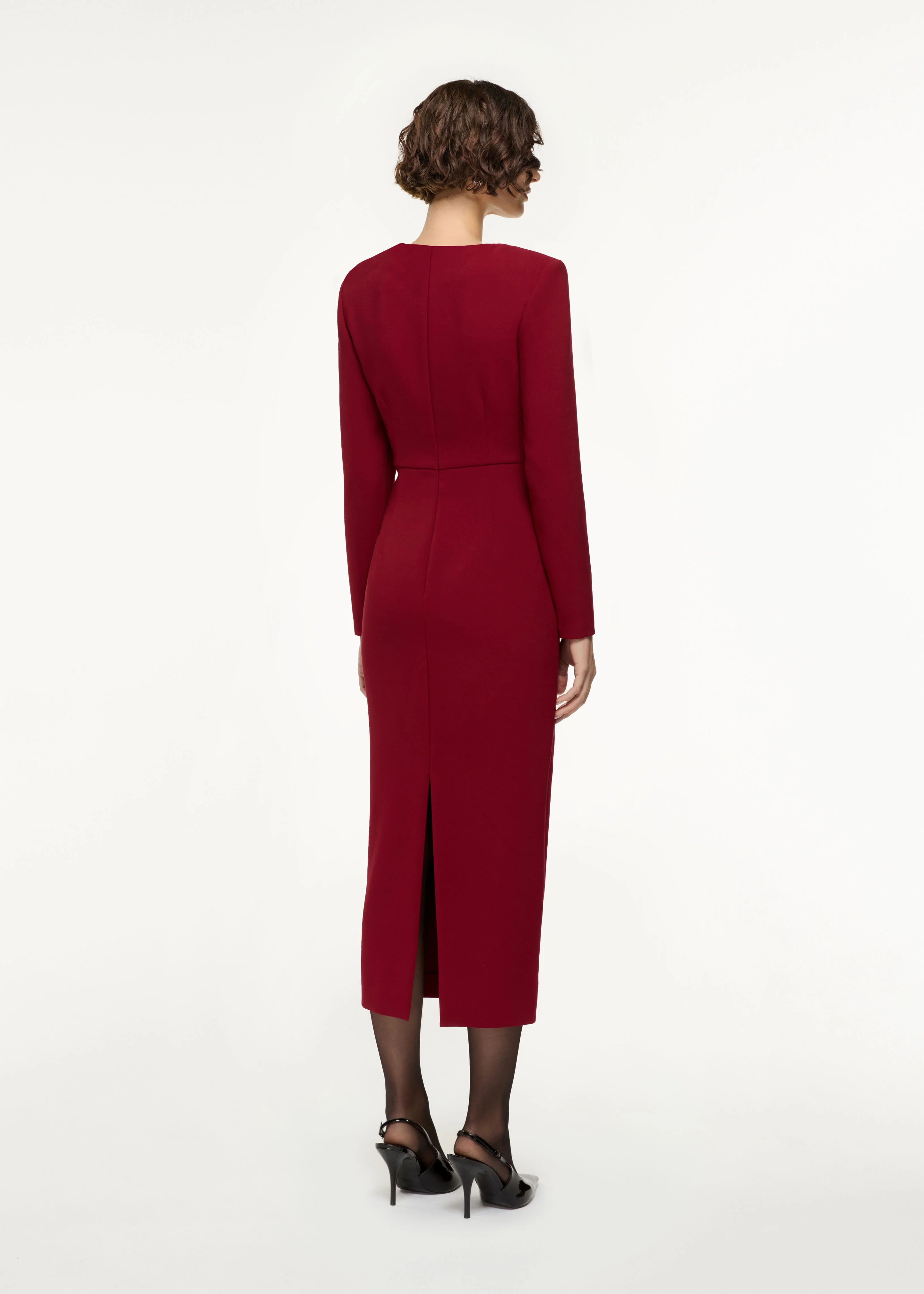 Long Sleeve Buckle Crepe Midi Dress - Image 3