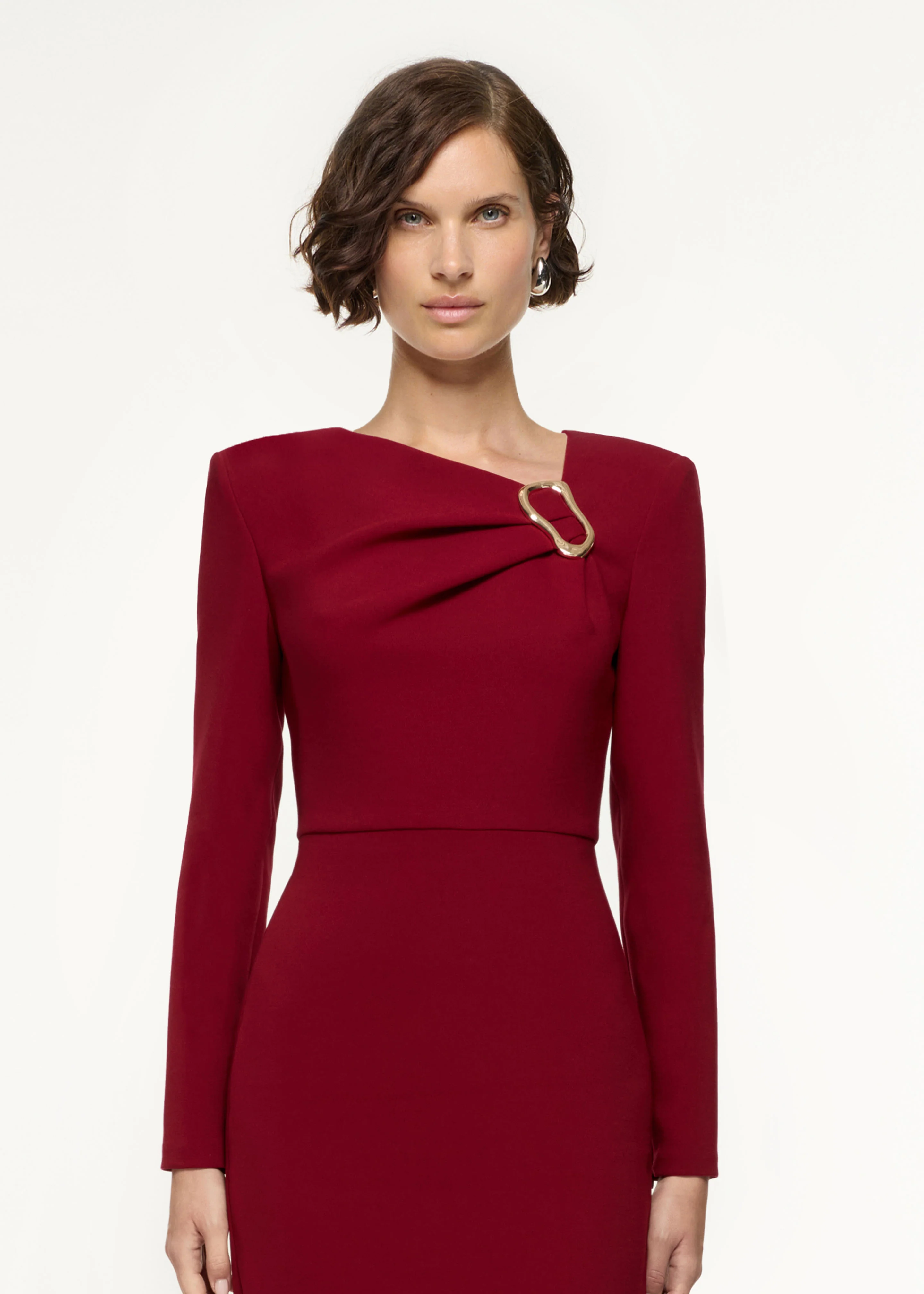 Long Sleeve Buckle Crepe Midi Dress - Image 4