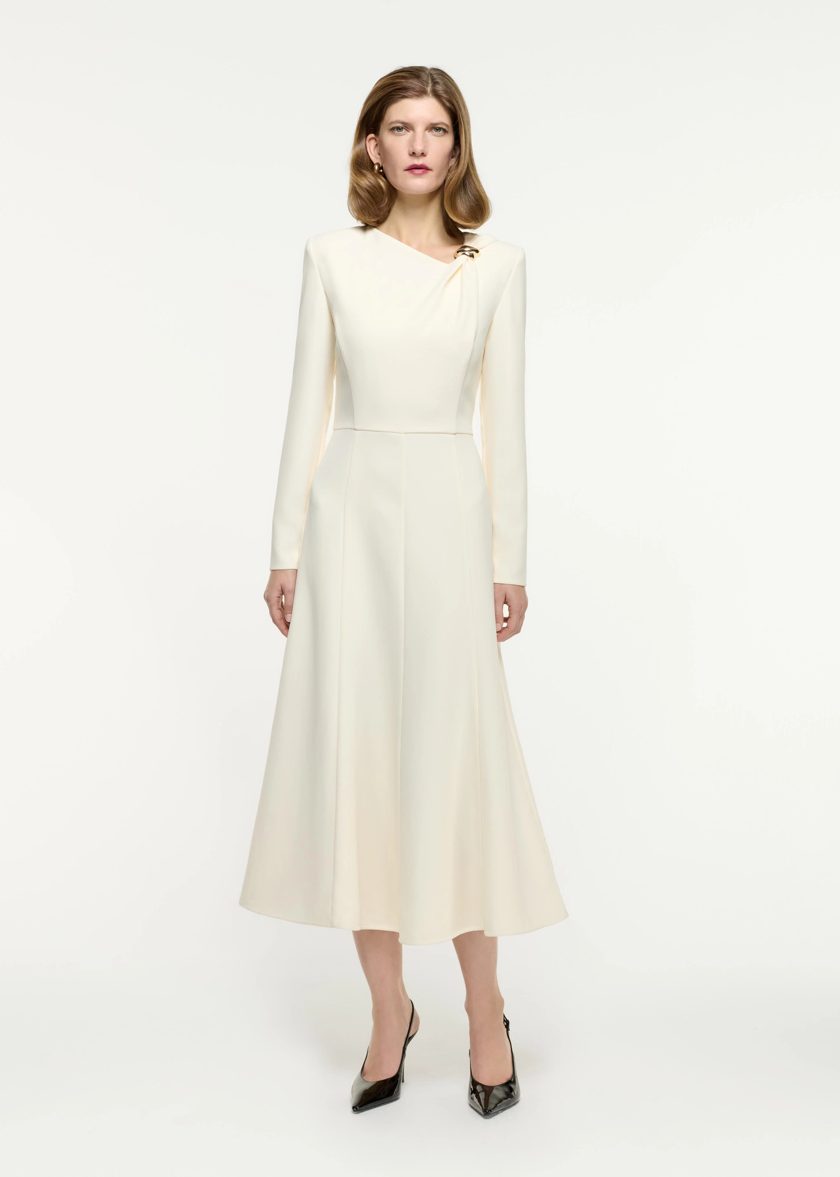 Long Sleeve Buckle Heavy cady Midi Dress