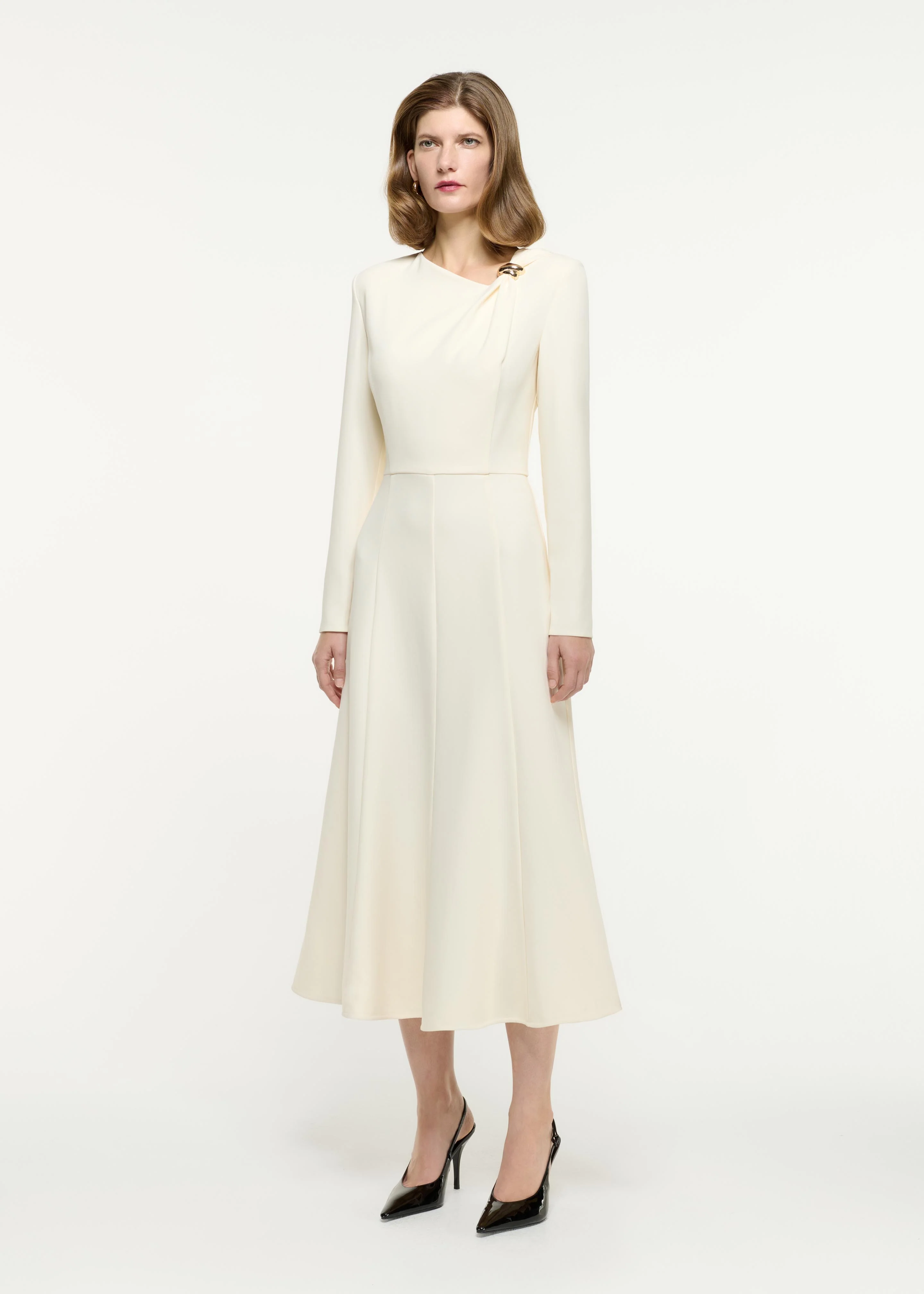 Long Sleeve Buckle Heavy cady Midi Dress - Image 2
