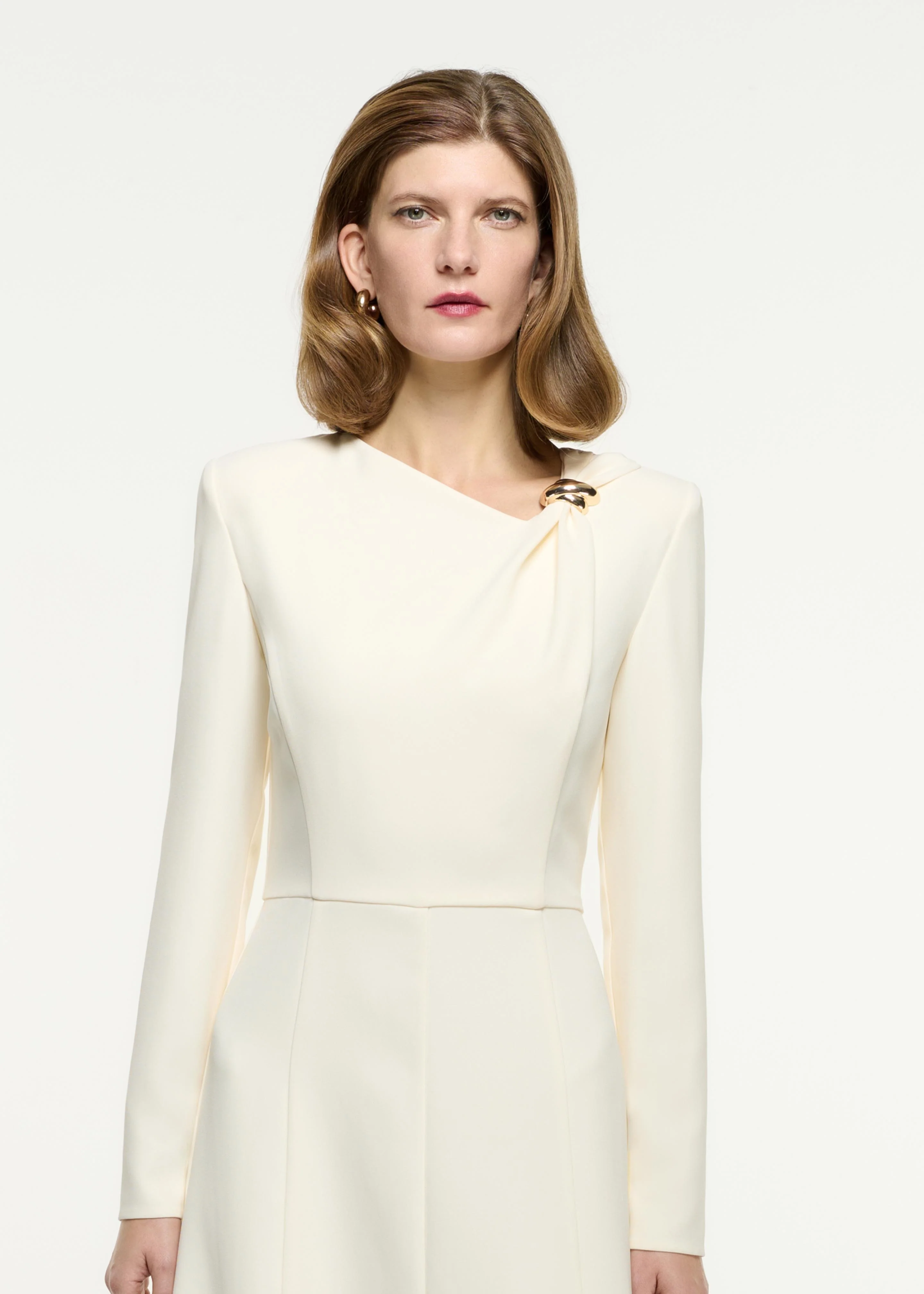 Long Sleeve Buckle Heavy cady Midi Dress - Image 4