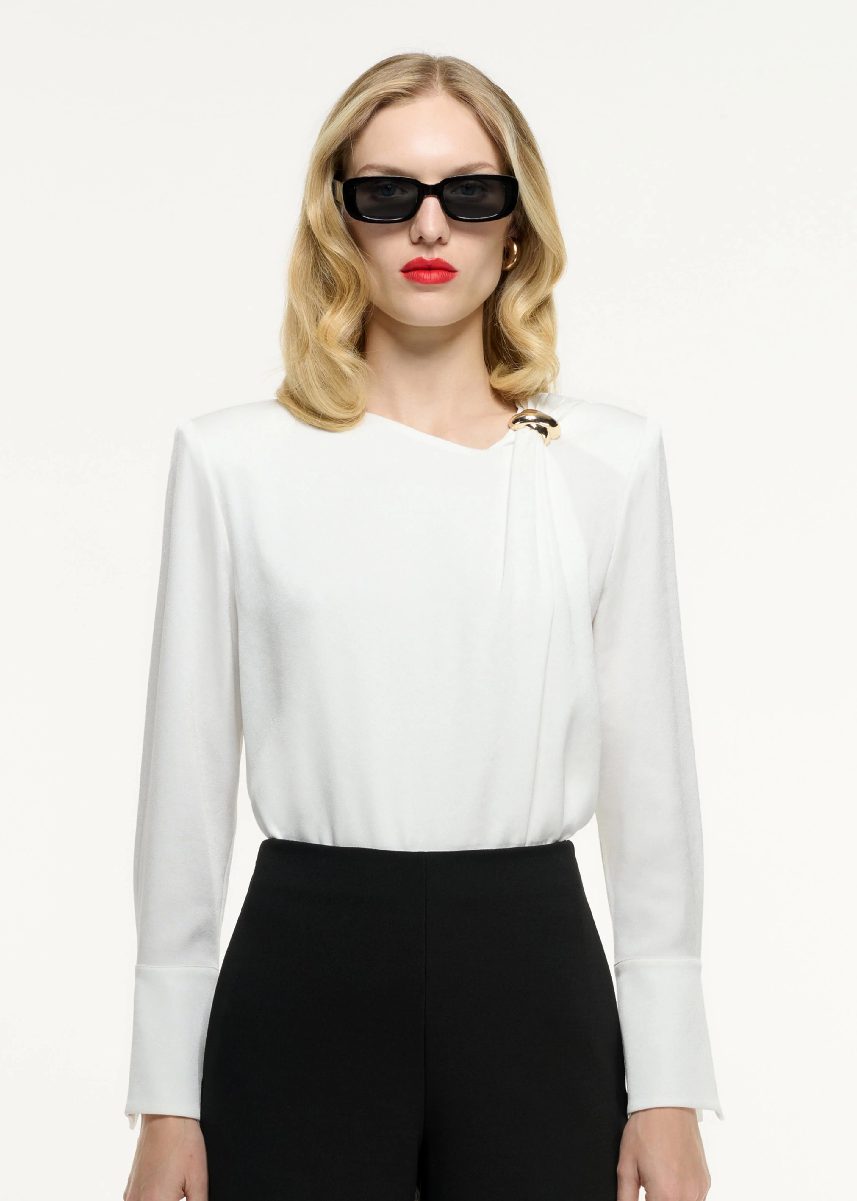 Long Sleeve Buckle Satin Crepe Top - Image 4