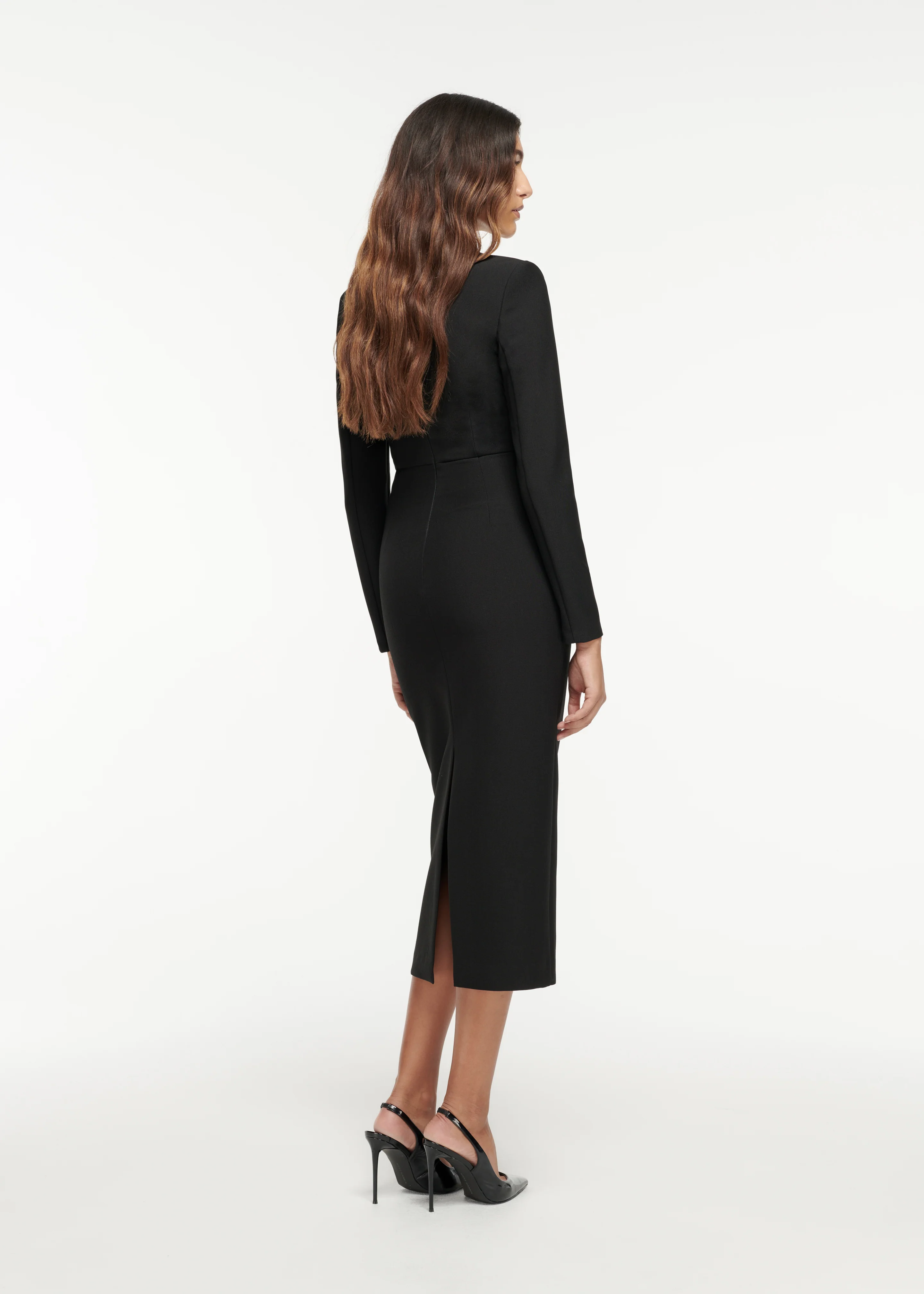 Long Sleeve Crepe Midi Dress - Image 3