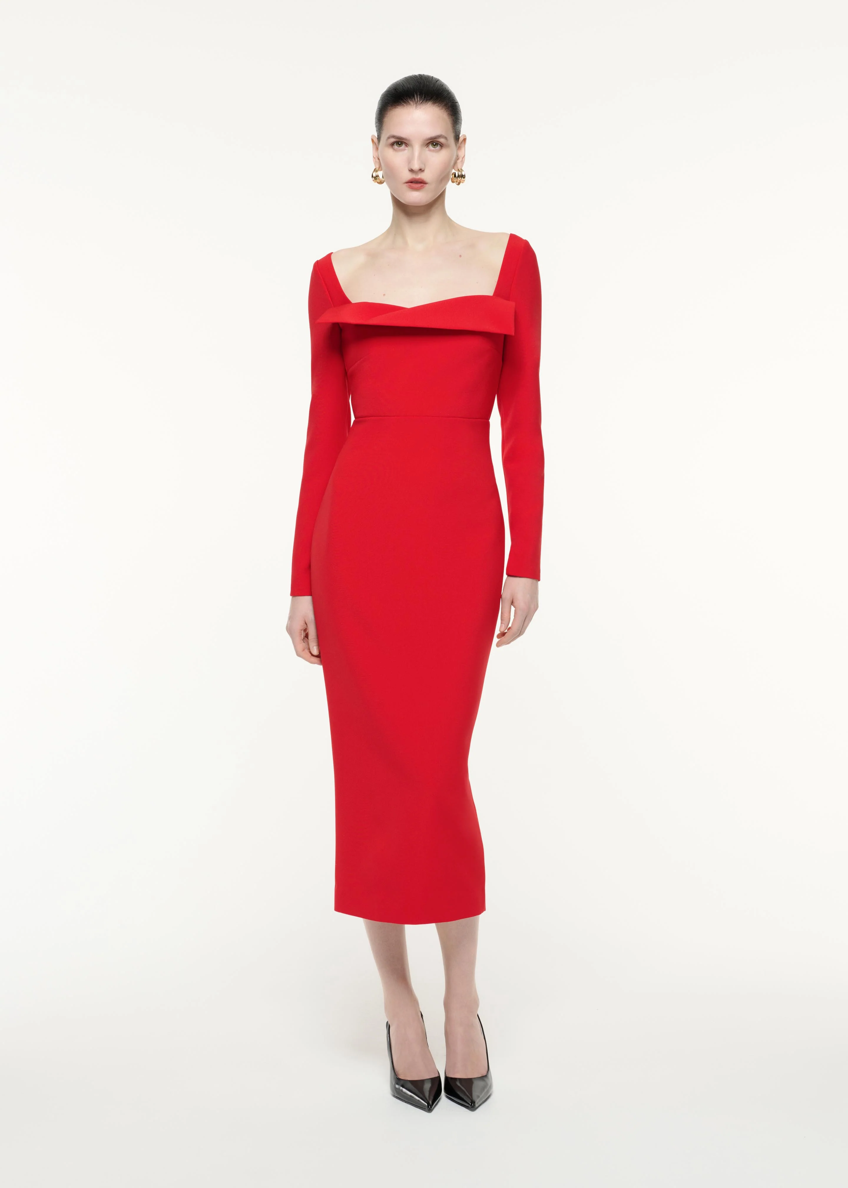 Long Sleeve Crepe Midi Dress