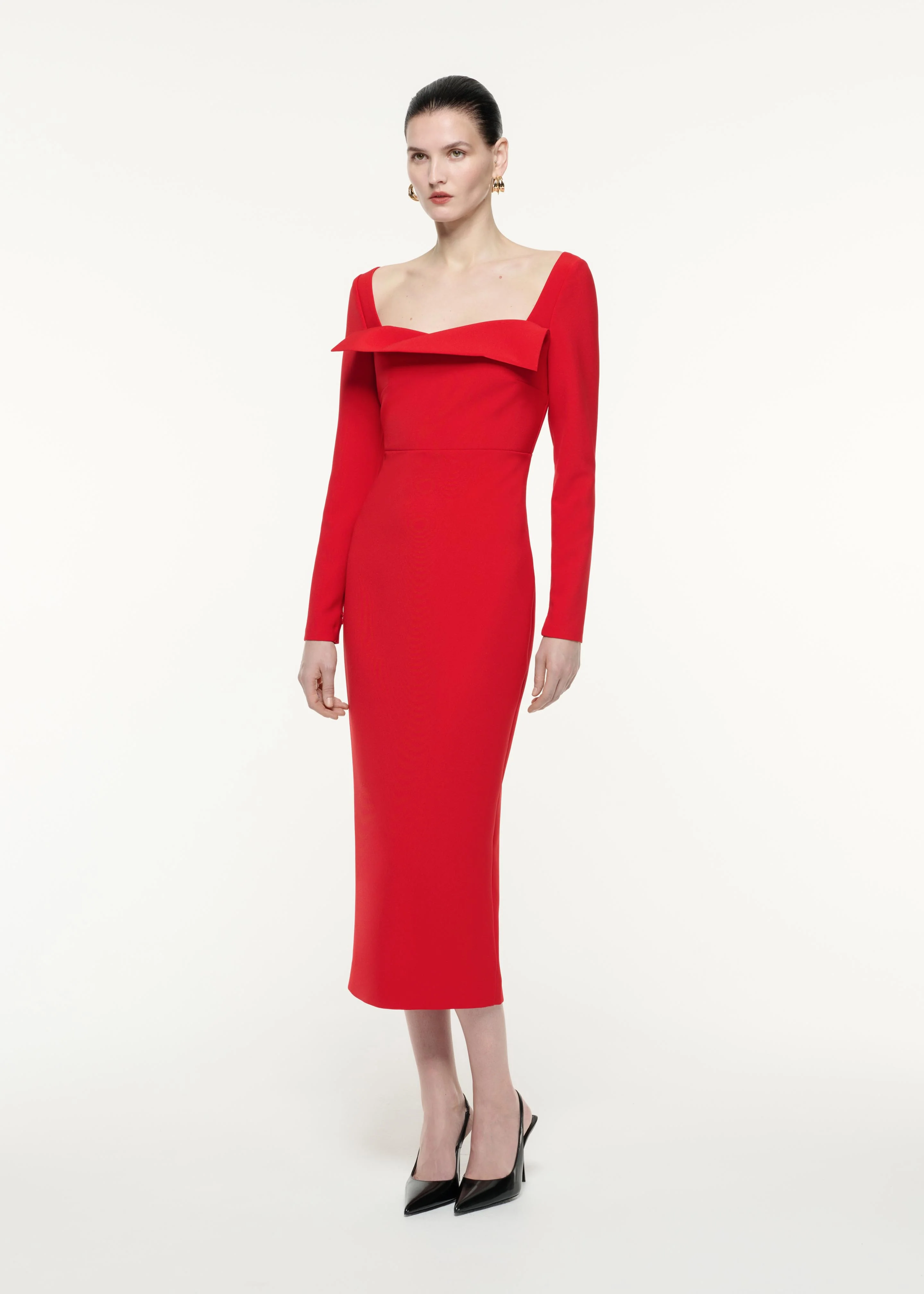 Long Sleeve Crepe Midi Dress - Image 2
