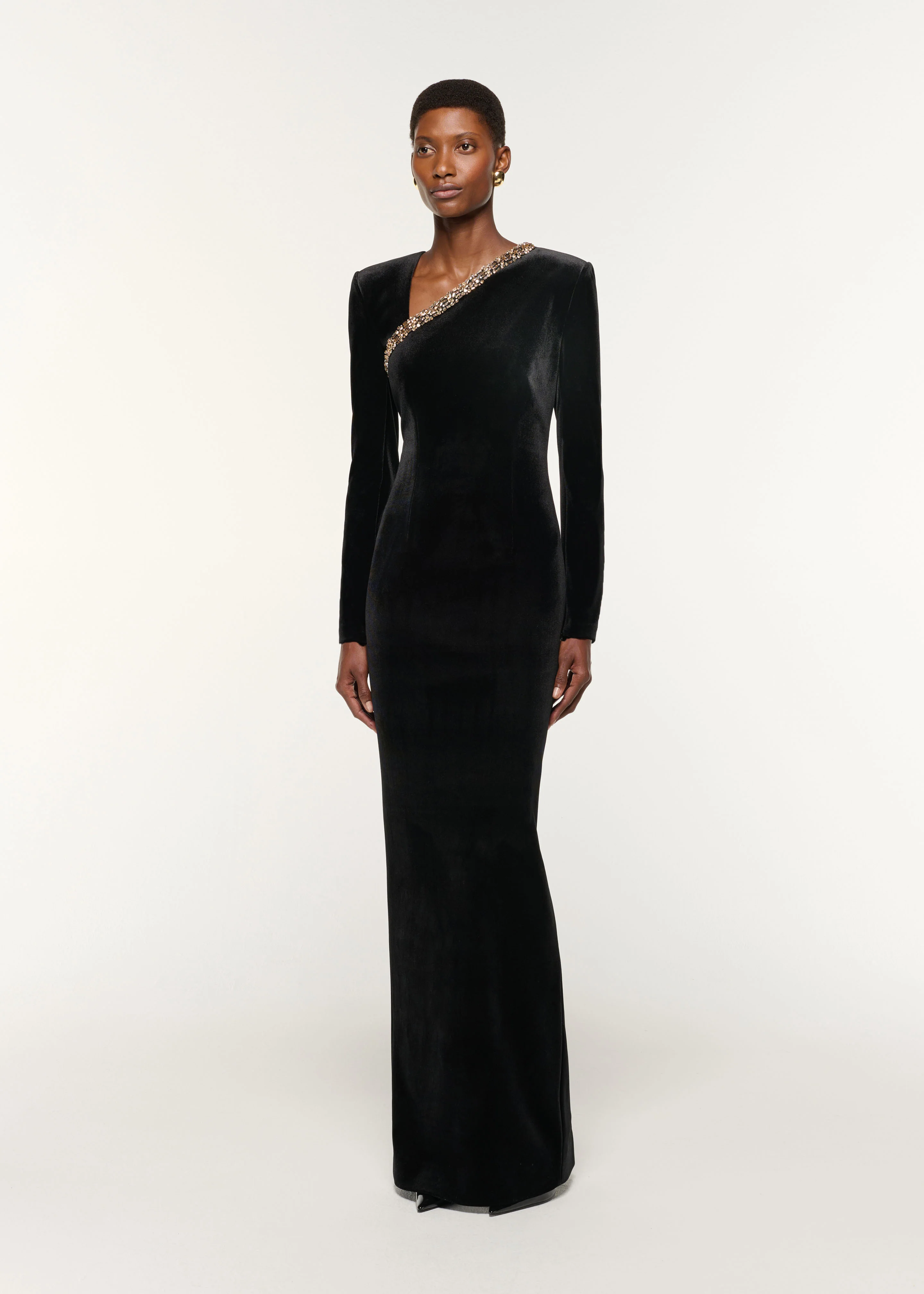 Long Sleeve Embellished Velvet Gown - Image 2