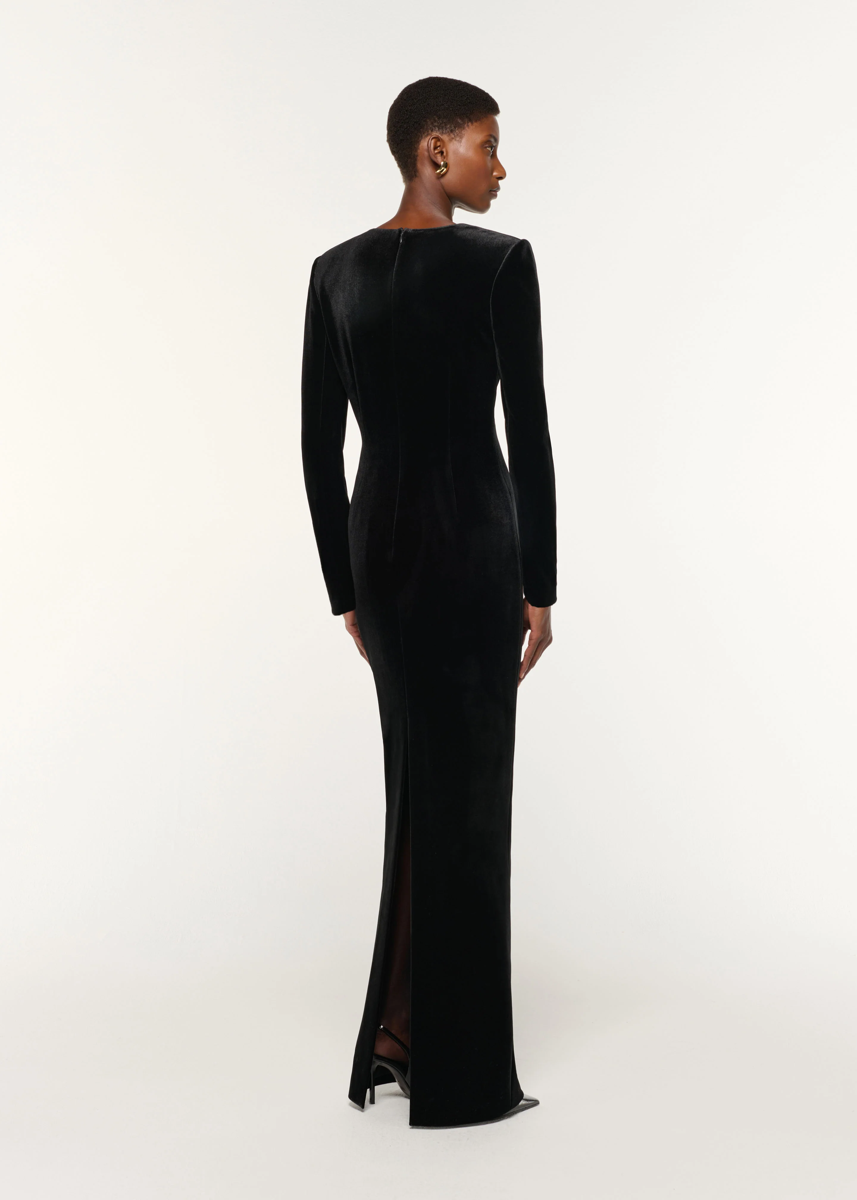 Long Sleeve Embellished Velvet Gown - Image 3