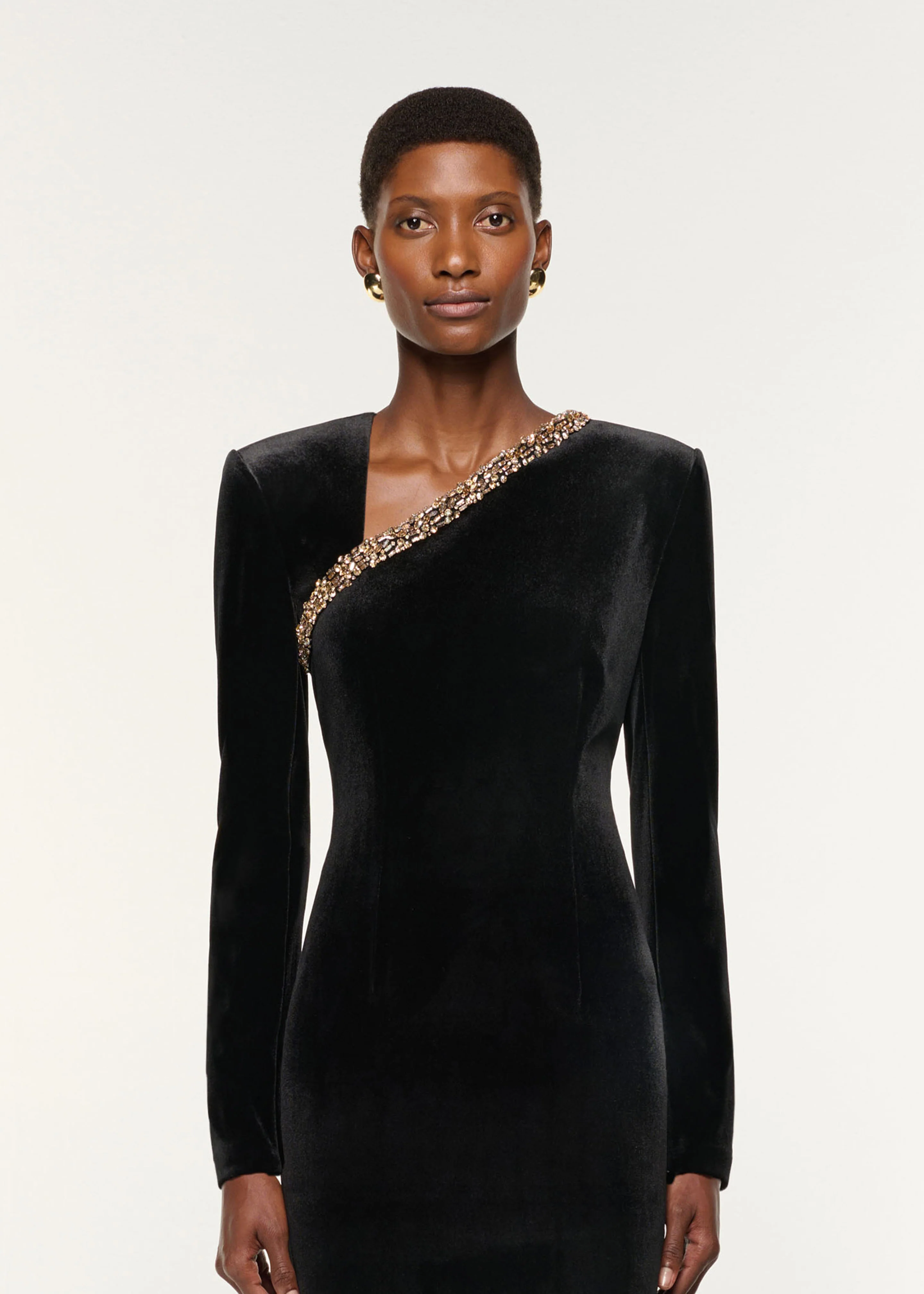 Long Sleeve Embellished Velvet Gown - Image 4