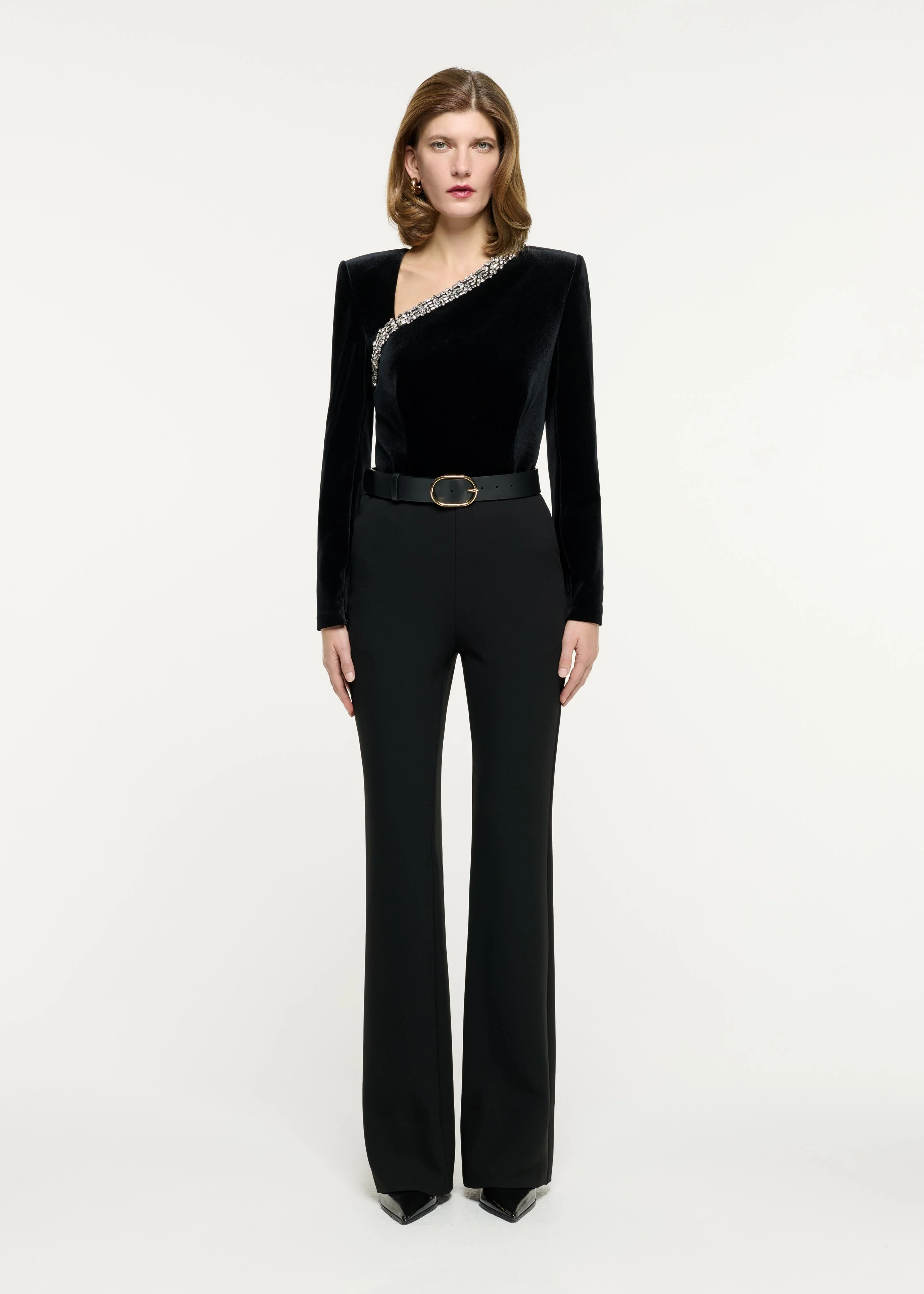 Long Sleeve Embellished Velvet Top