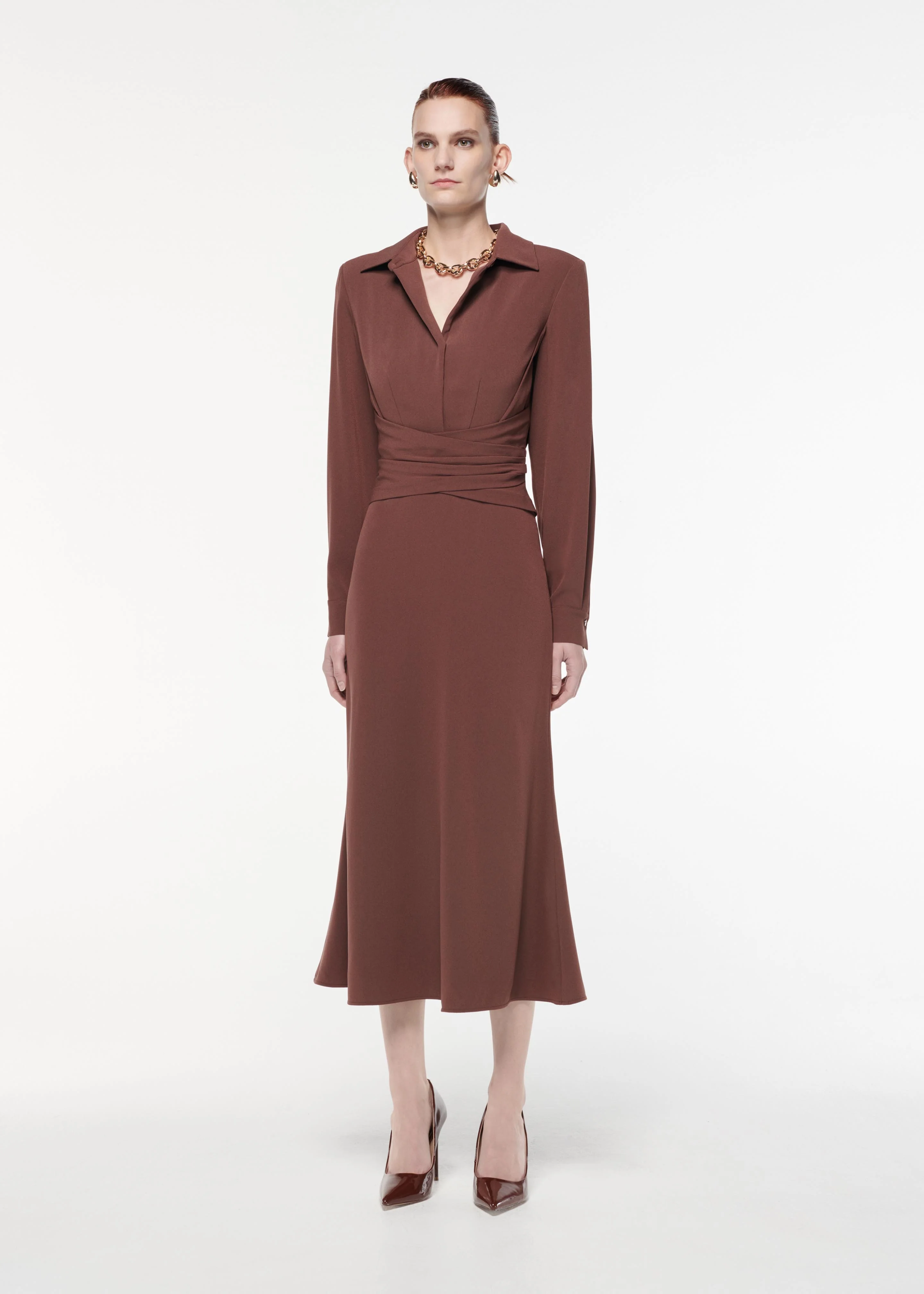 Satin Crepe Collar Midi Dress - Image 2
