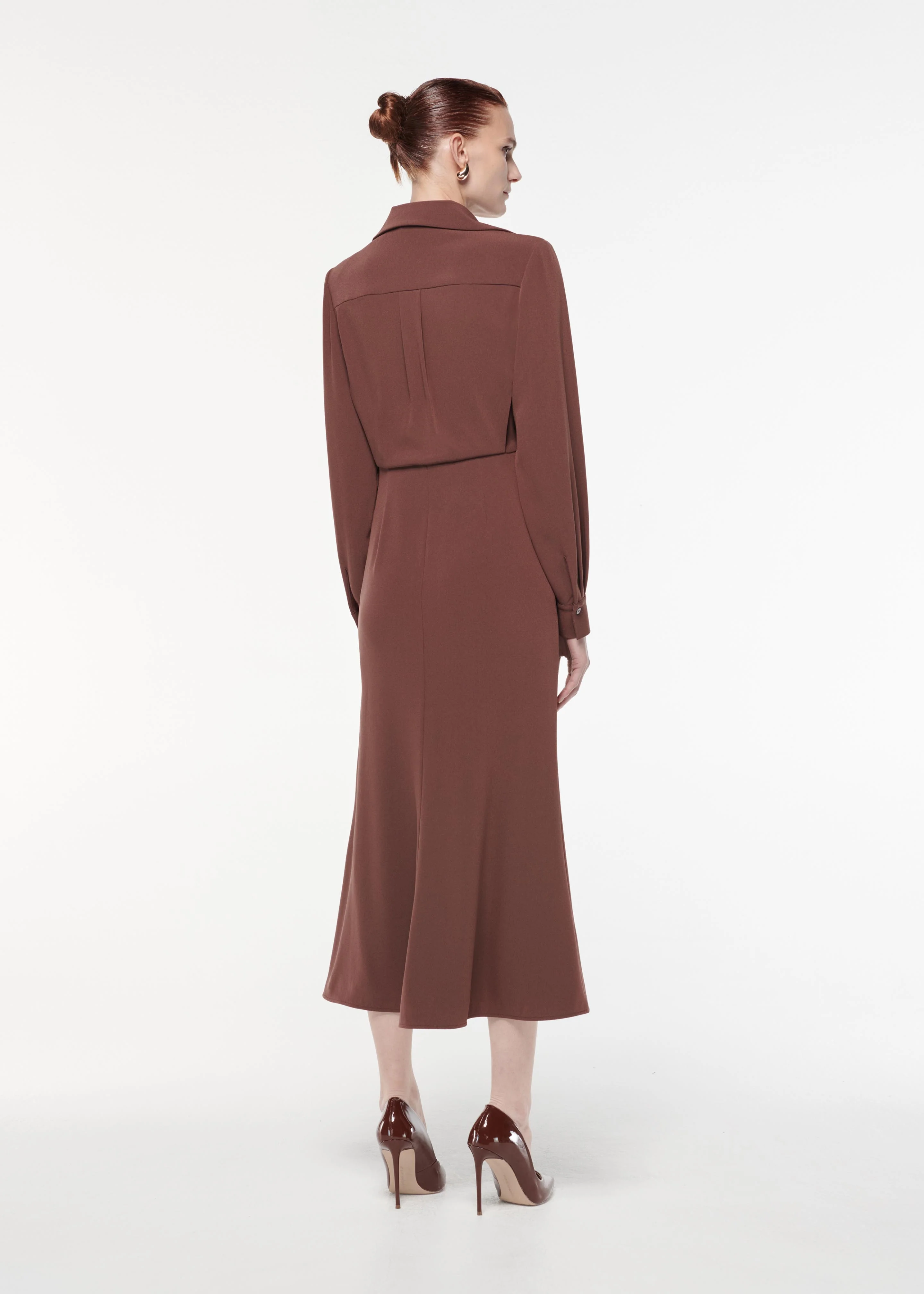 Satin Crepe Collar Midi Dress - Image 3