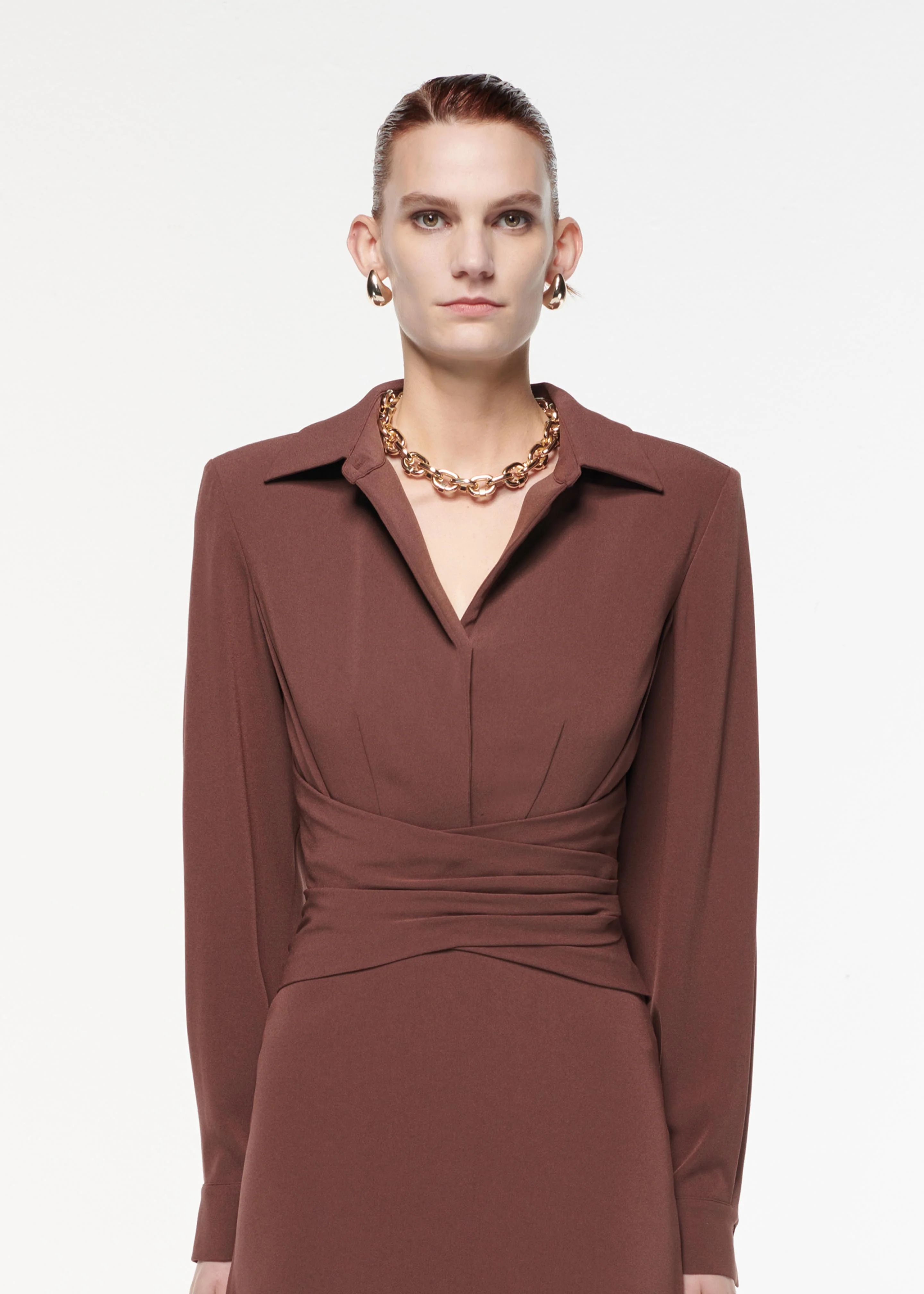 Satin Crepe Collar Midi Dress - Image 4