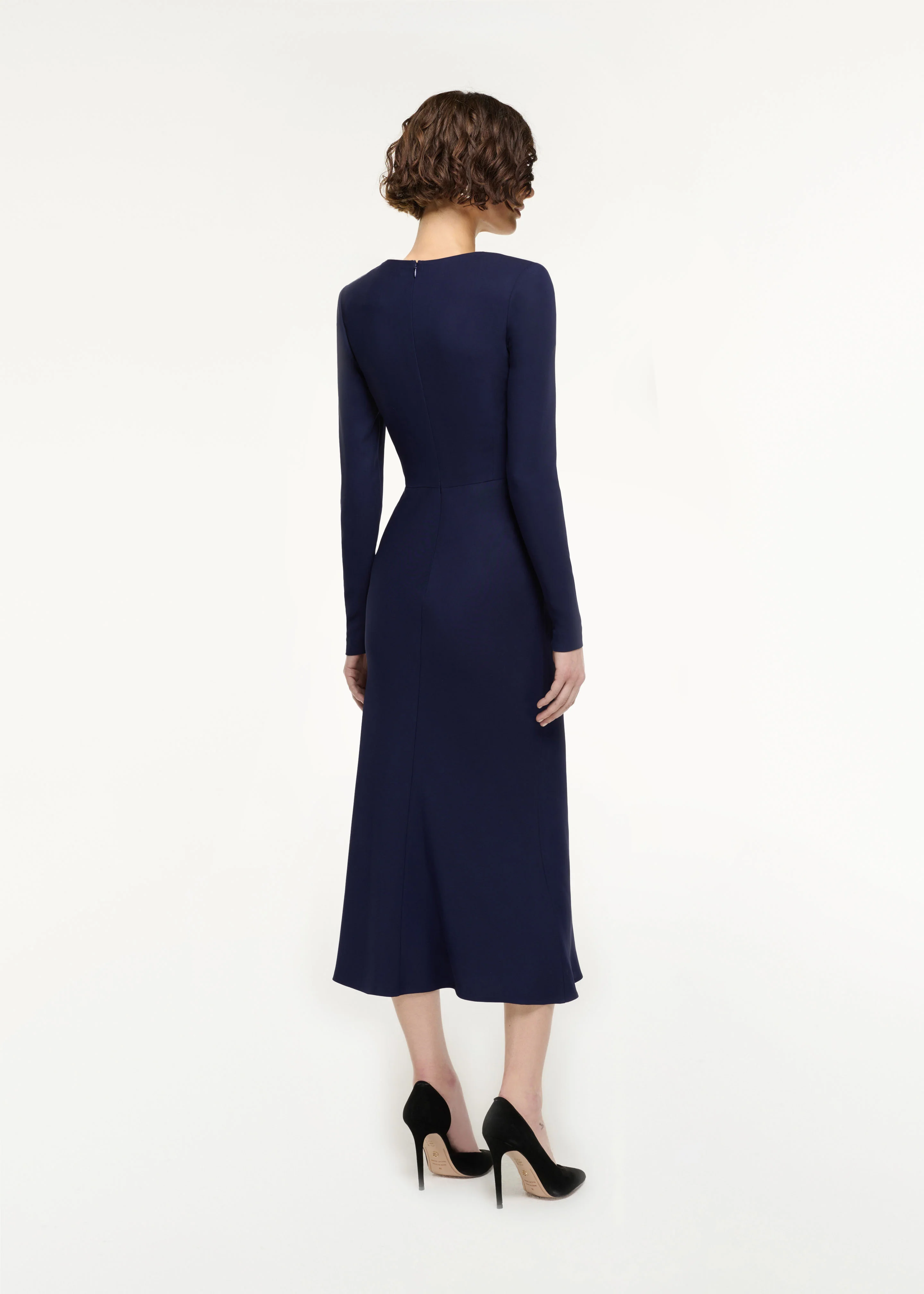Asymmetric Drape Stretch Cady Midi Dress - Image 3