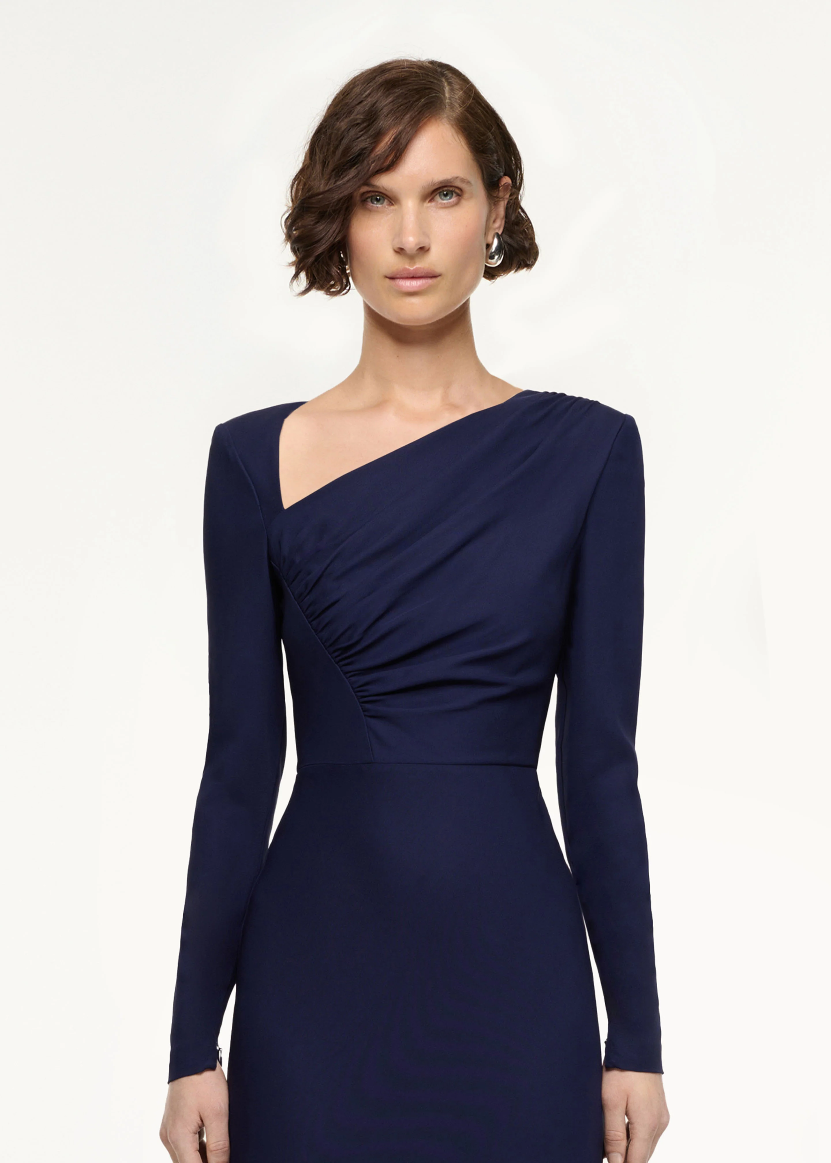 Asymmetric Drape Stretch Cady Midi Dress - Image 4
