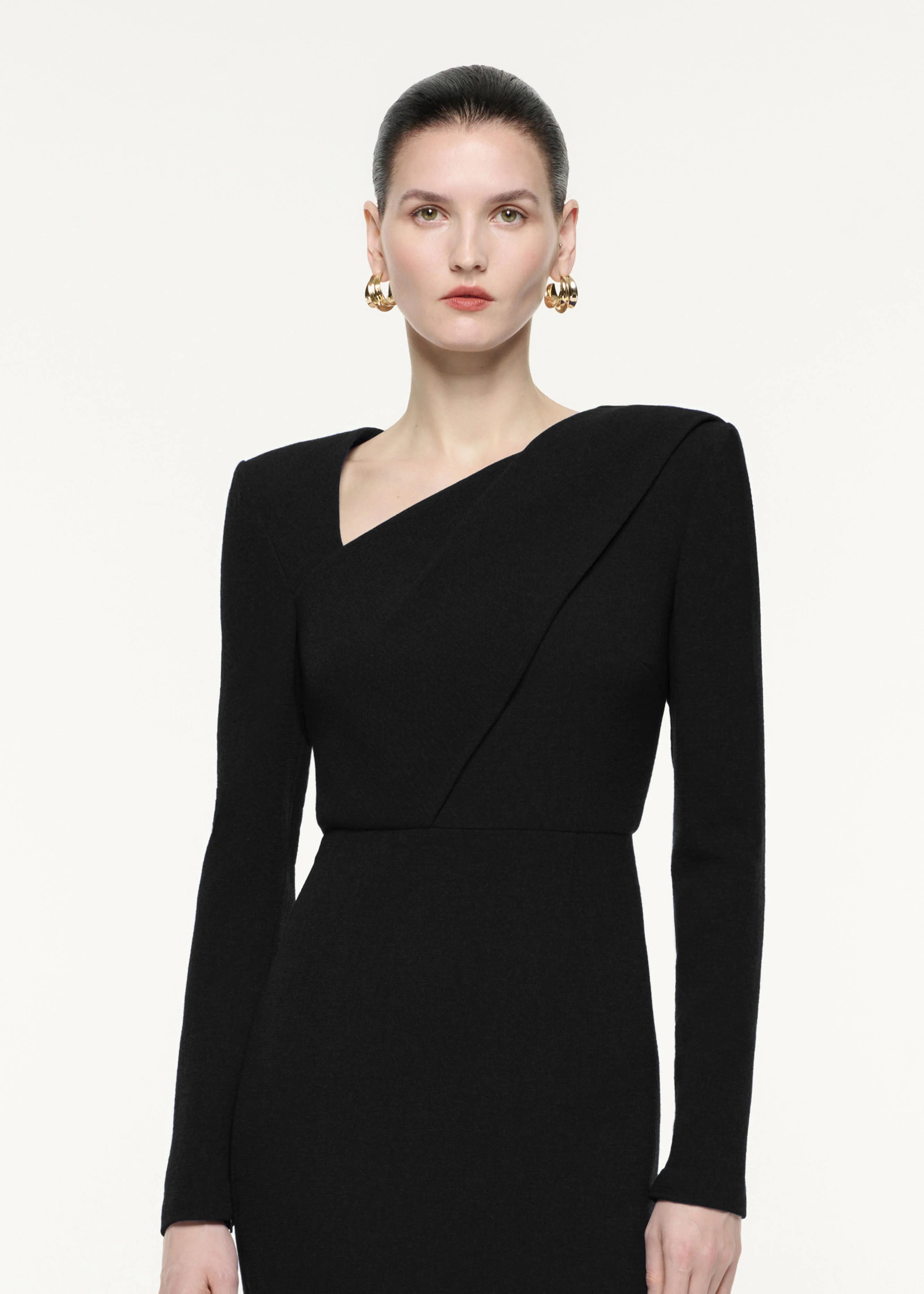 Long Sleeve Wool Crepe Midi Dress - Image 4