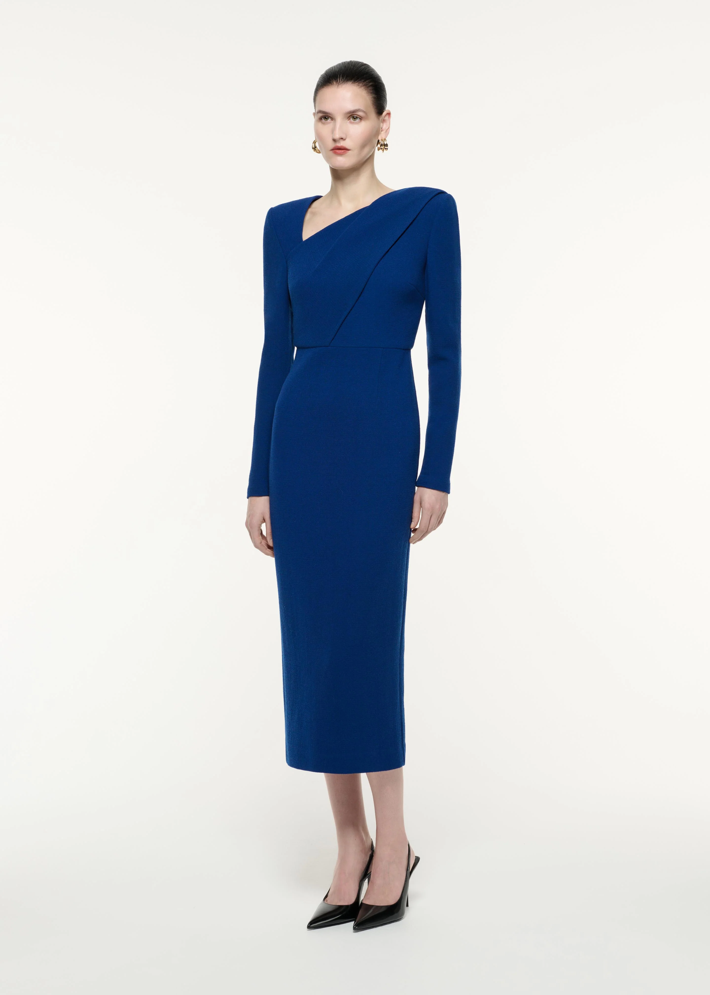 Long Sleeve Wool Crepe Midi Dress - Image 2