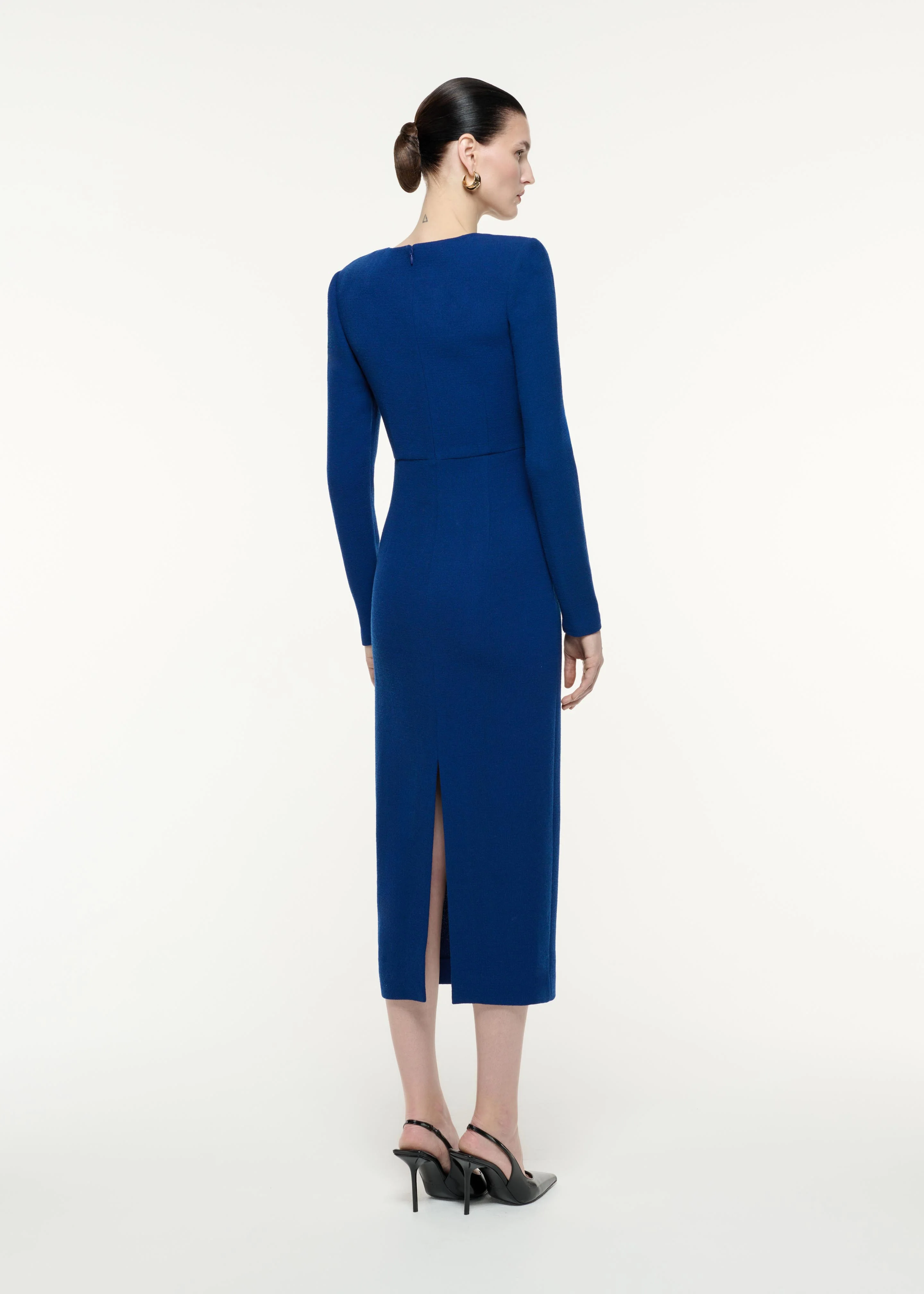 Long Sleeve Wool Crepe Midi Dress - Image 3