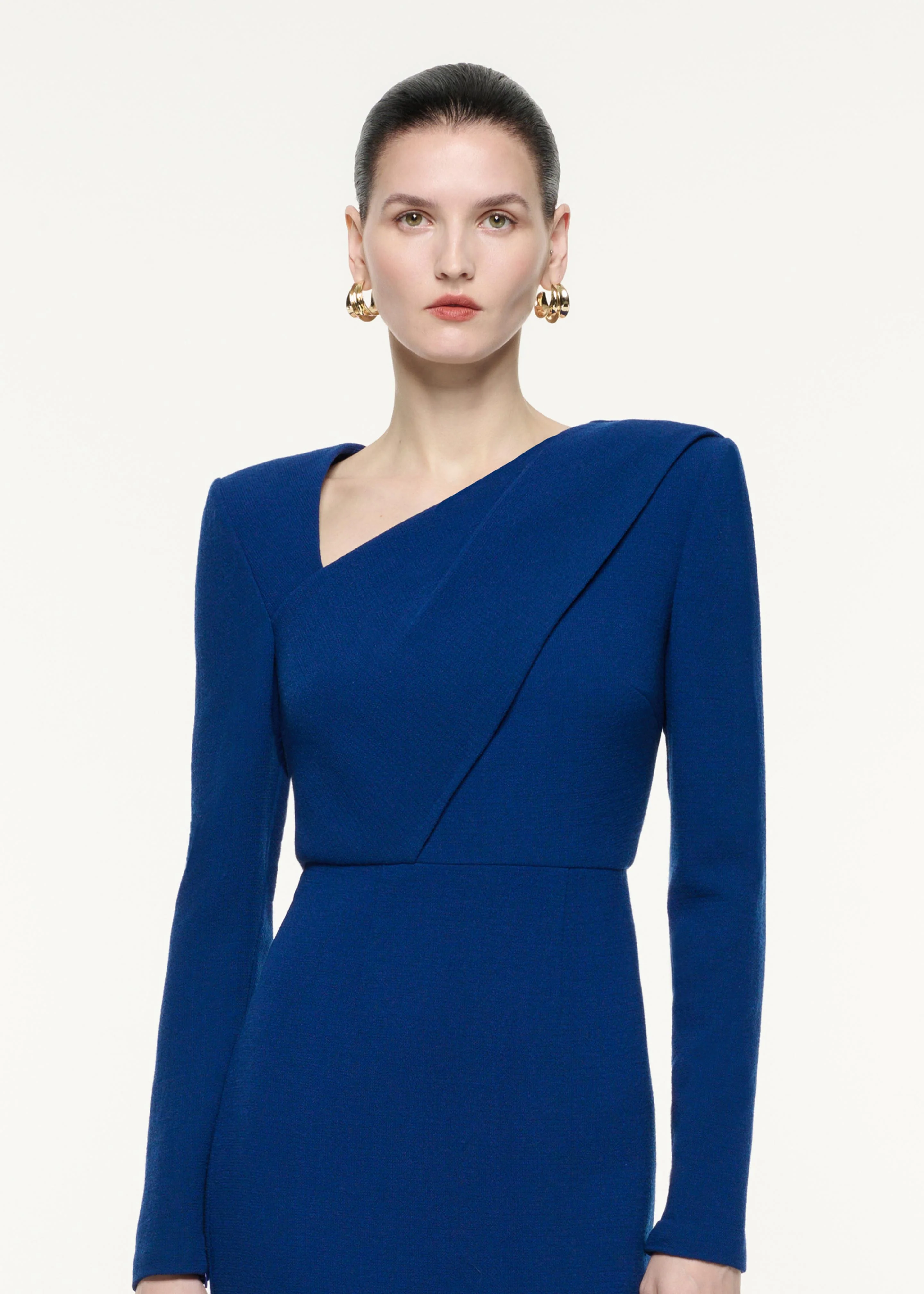 Long Sleeve Wool Crepe Midi Dress - Image 4