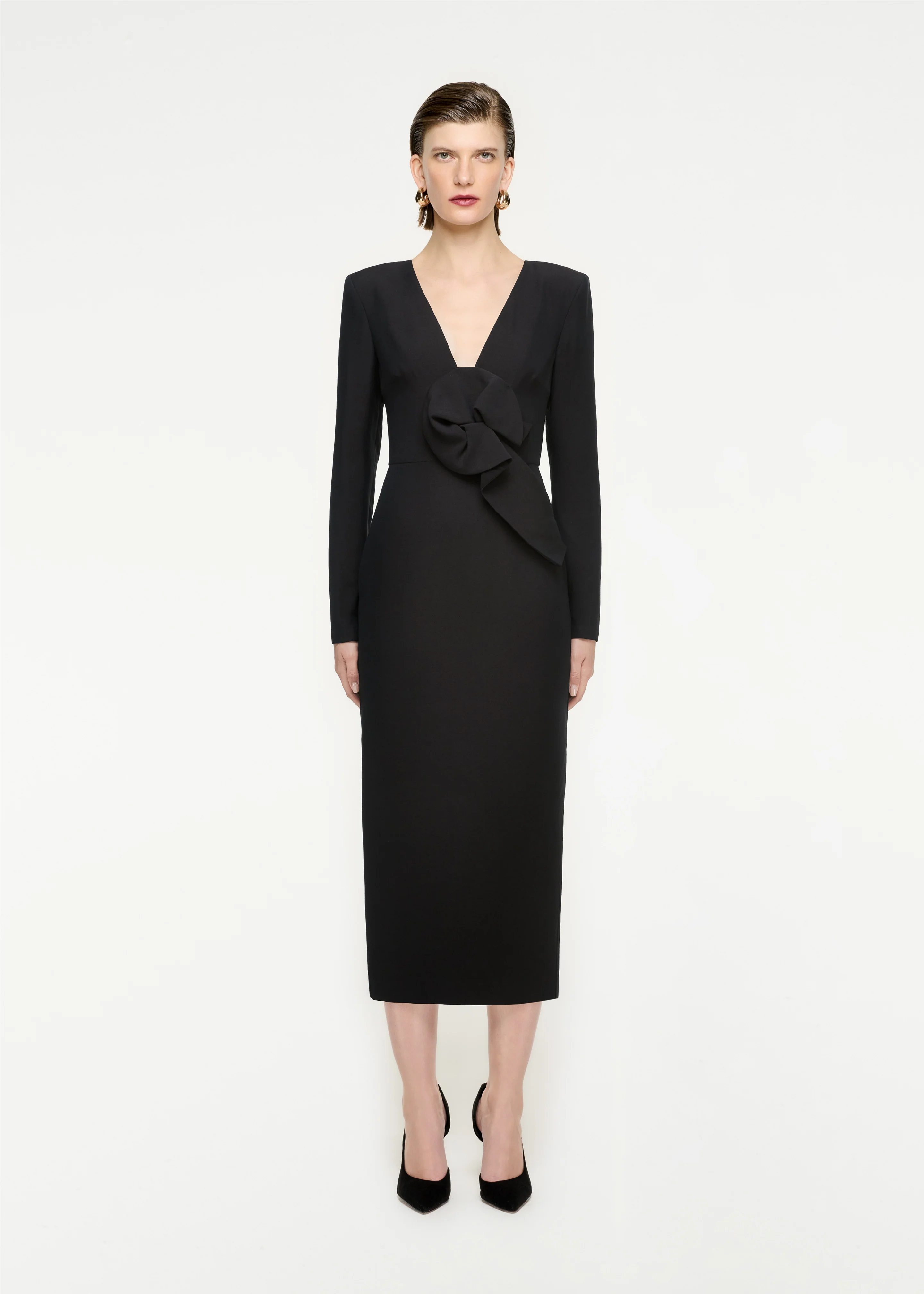 Long Sleeve Wool Silk Midi Dress