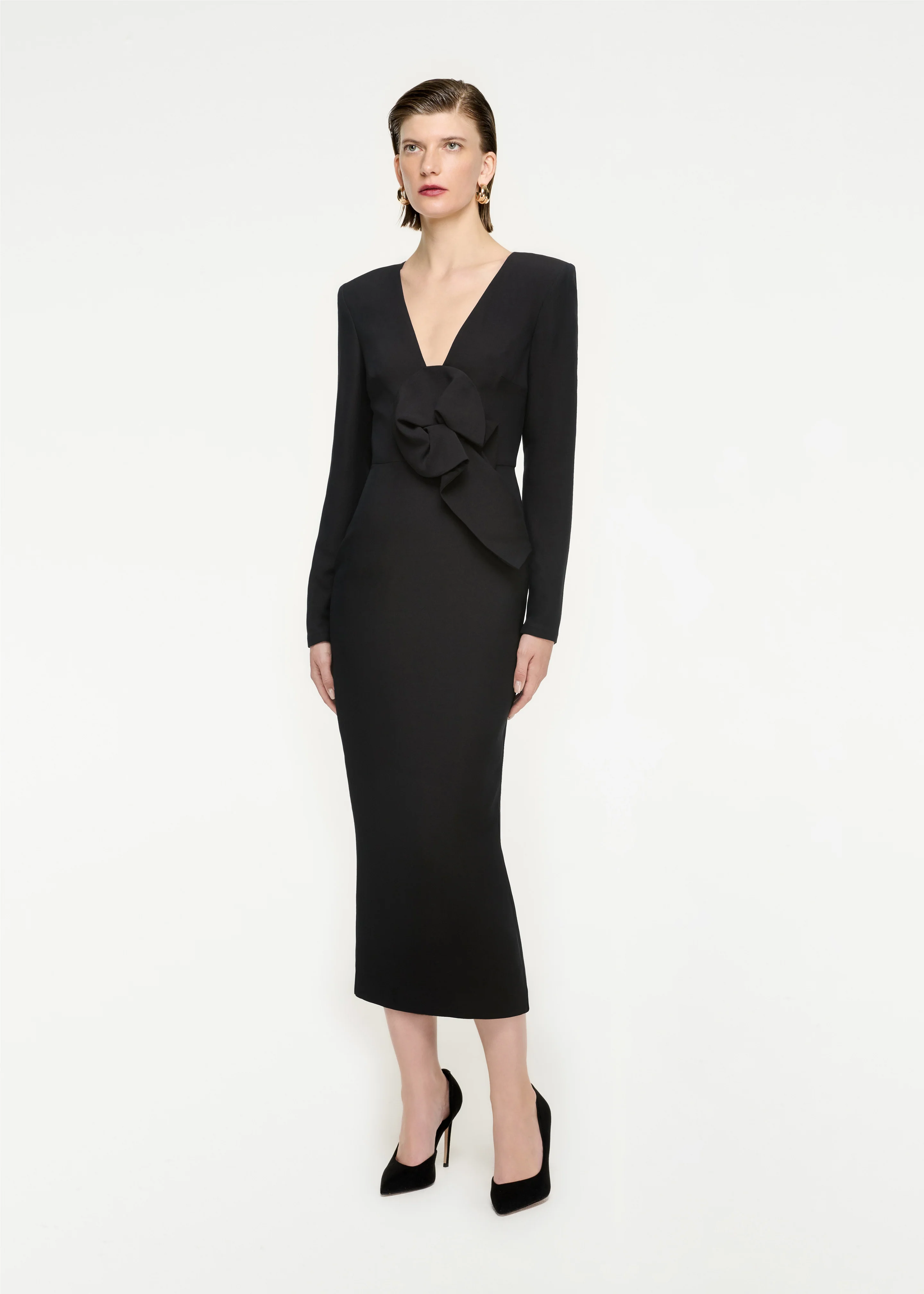Long Sleeve Wool Silk Midi Dress - Image 2
