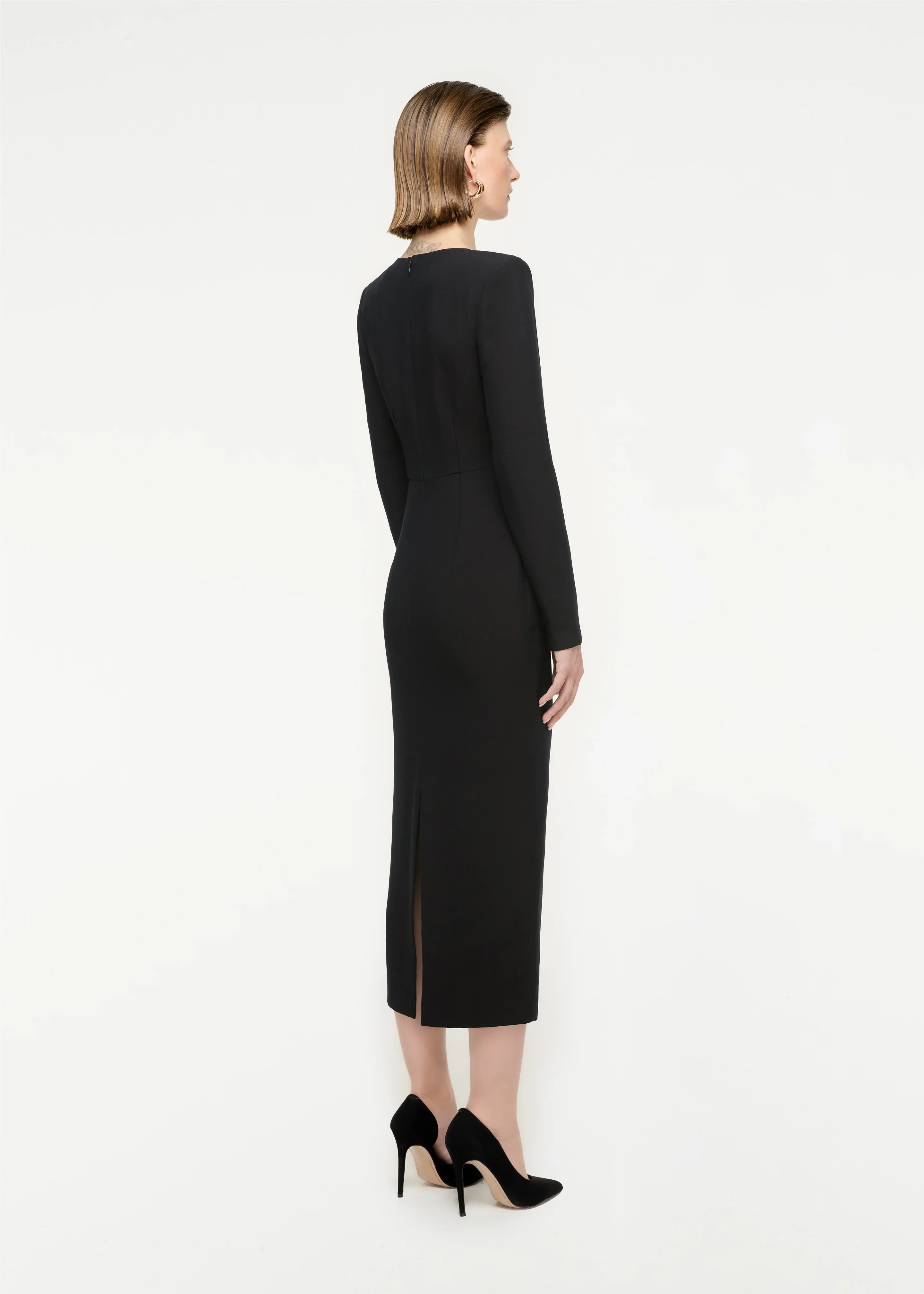 Long Sleeve Wool Silk Midi Dress - Image 3