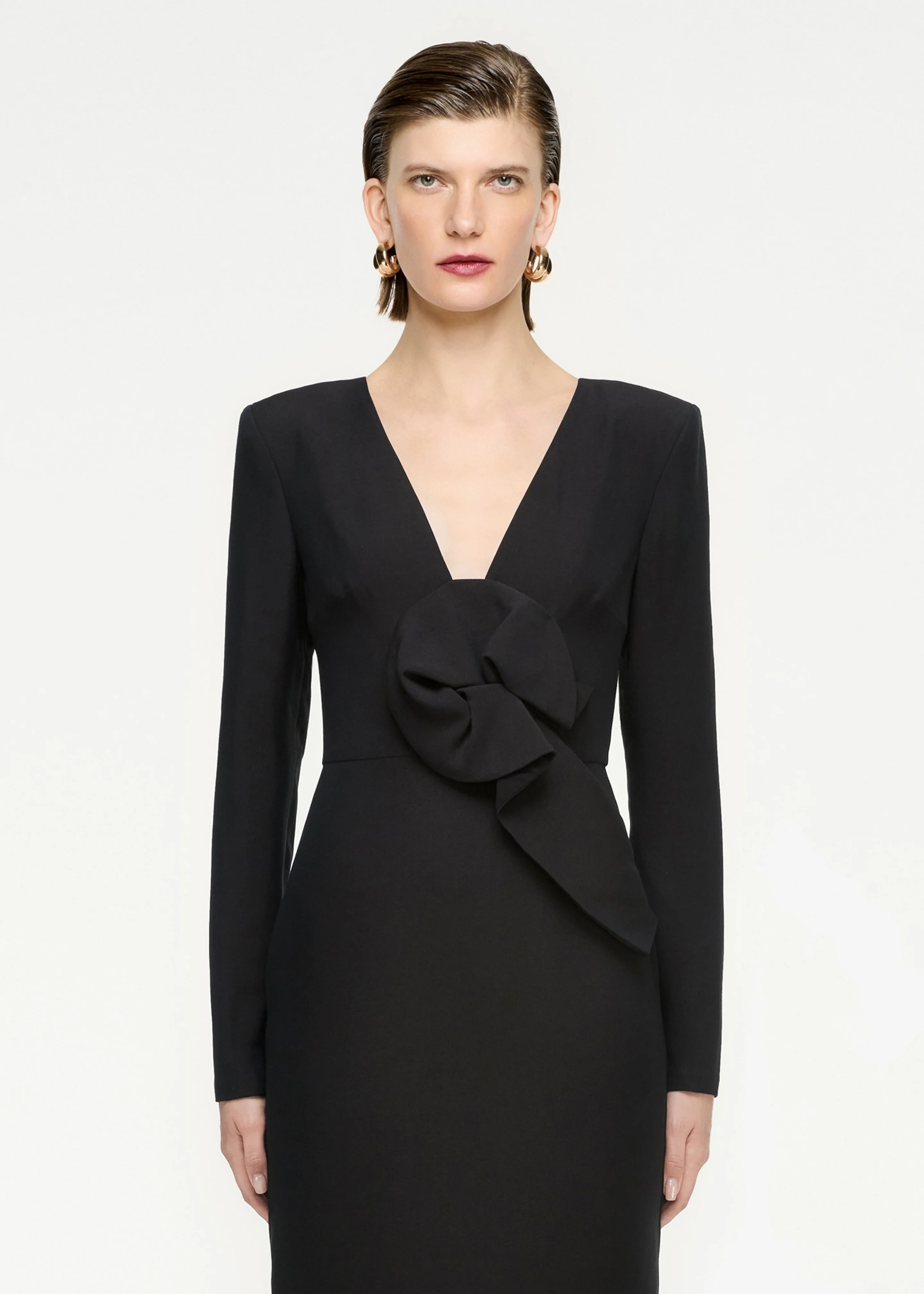 Long Sleeve Wool Silk Midi Dress - Image 4