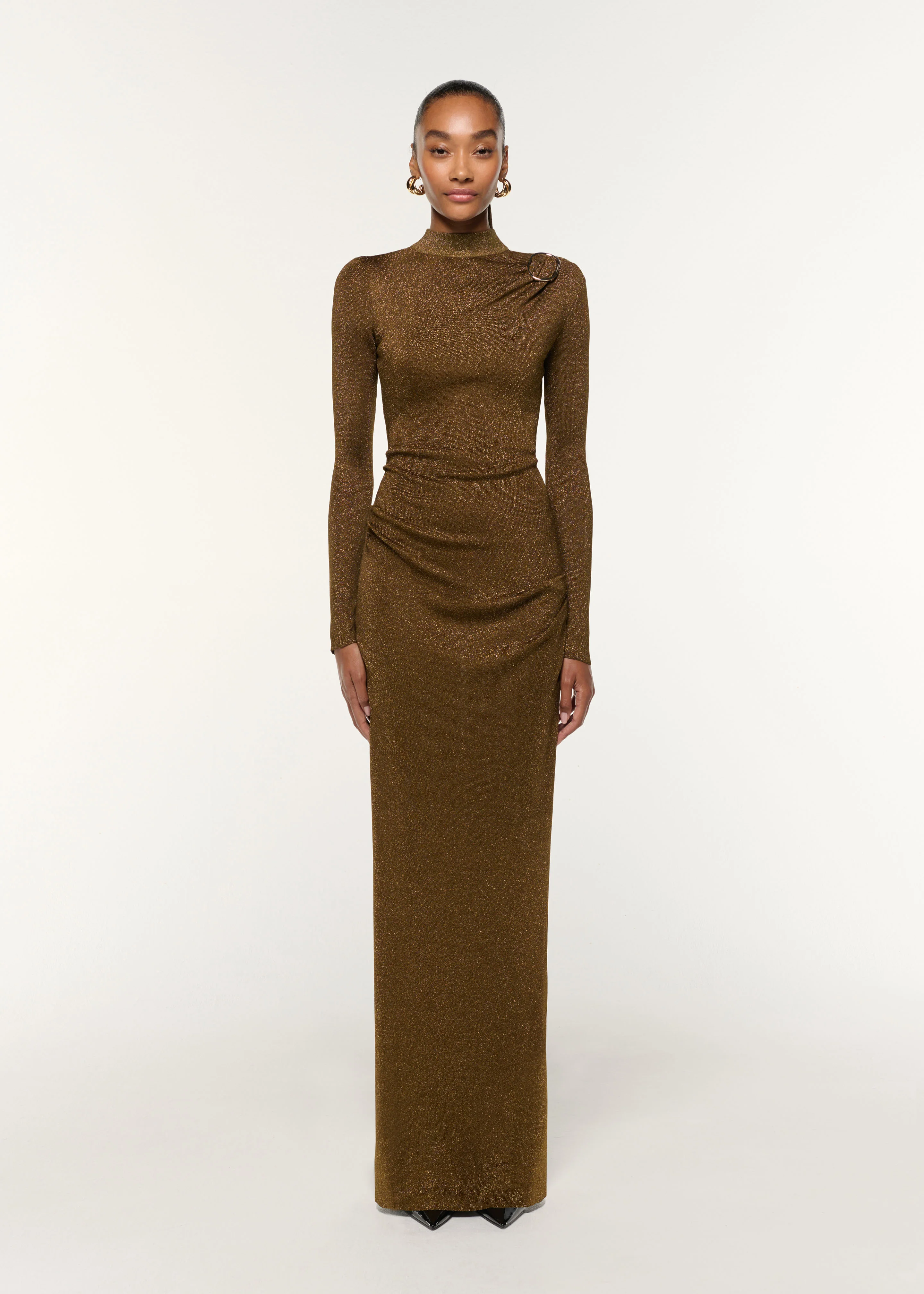 Lurex Knit Drape & Metal Trim Dress