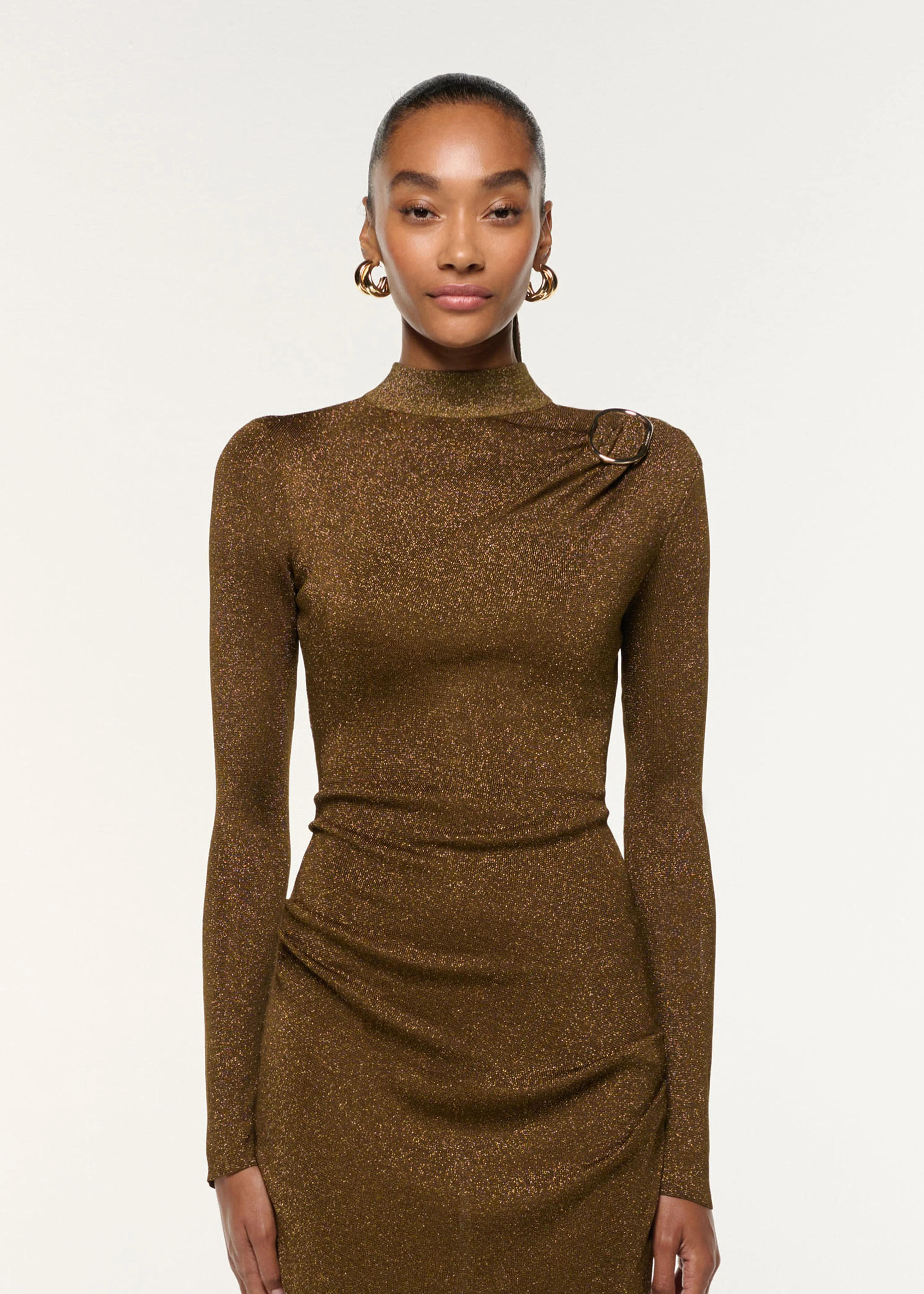 Lurex Knit Drape & Metal Trim Dress - Image 4