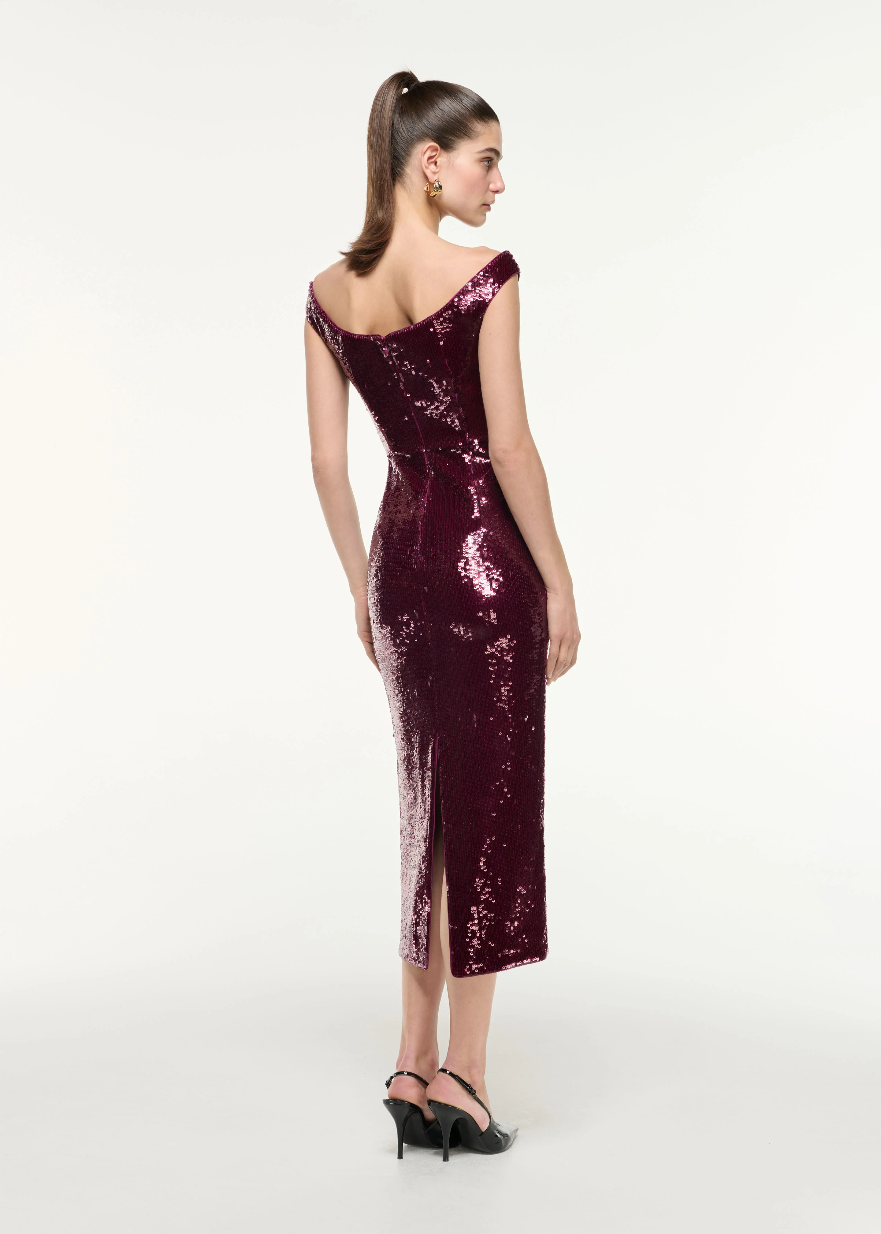 Off Shoulder Sequin Midi Dress - Image 3