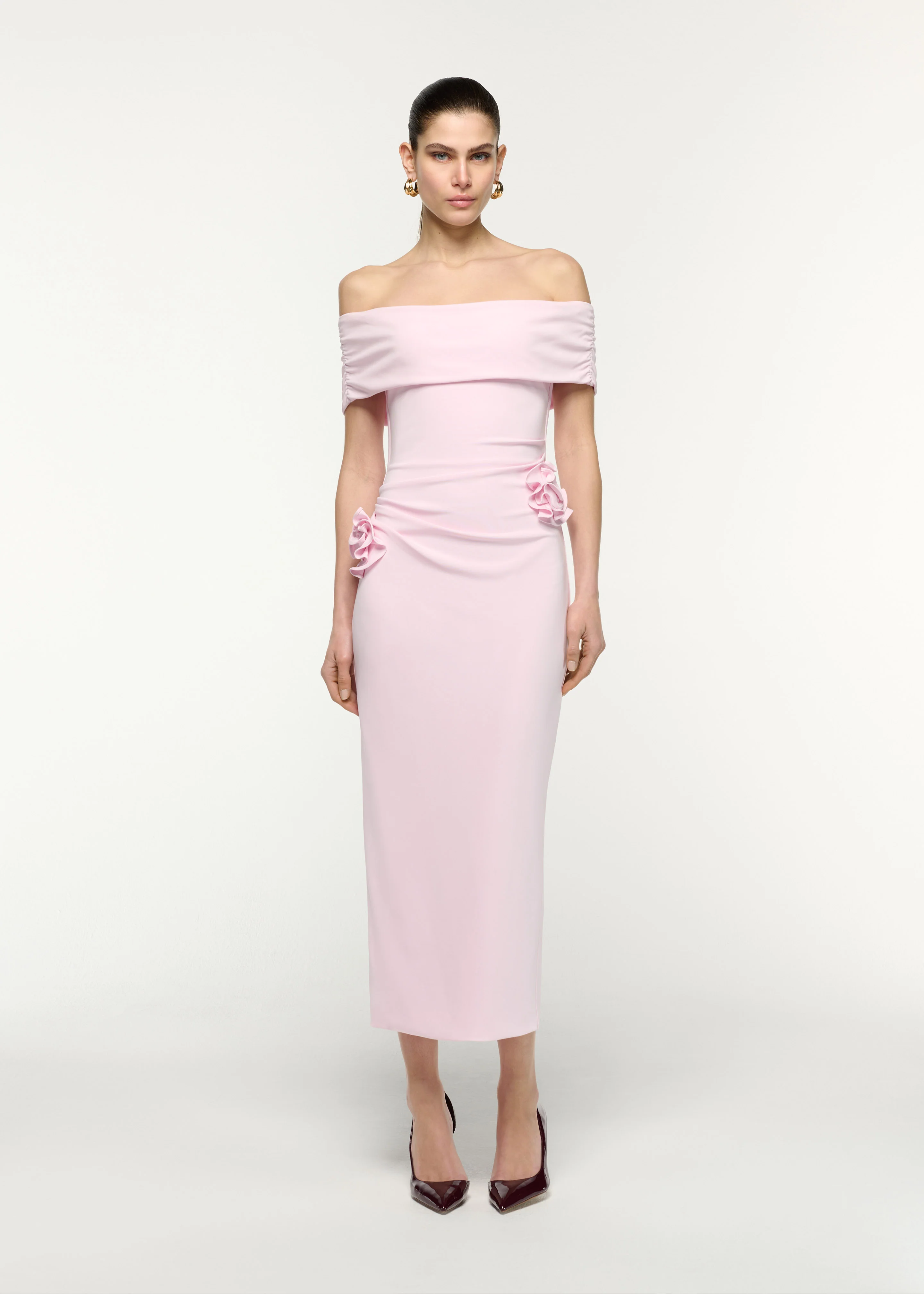 Off The Shoulder Flower Jersey Dress