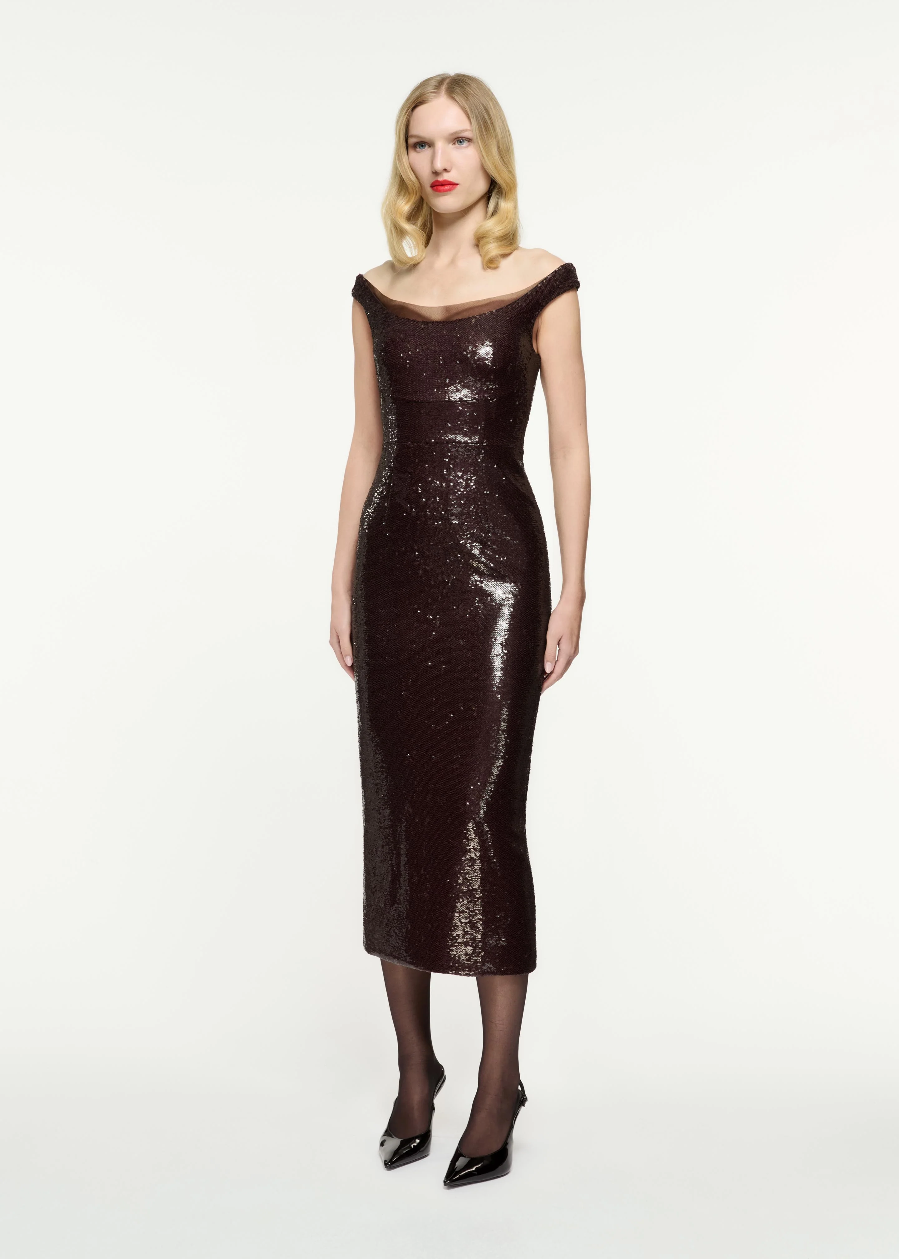 Off The Shoulder Sequin Midi Dress - Image 2