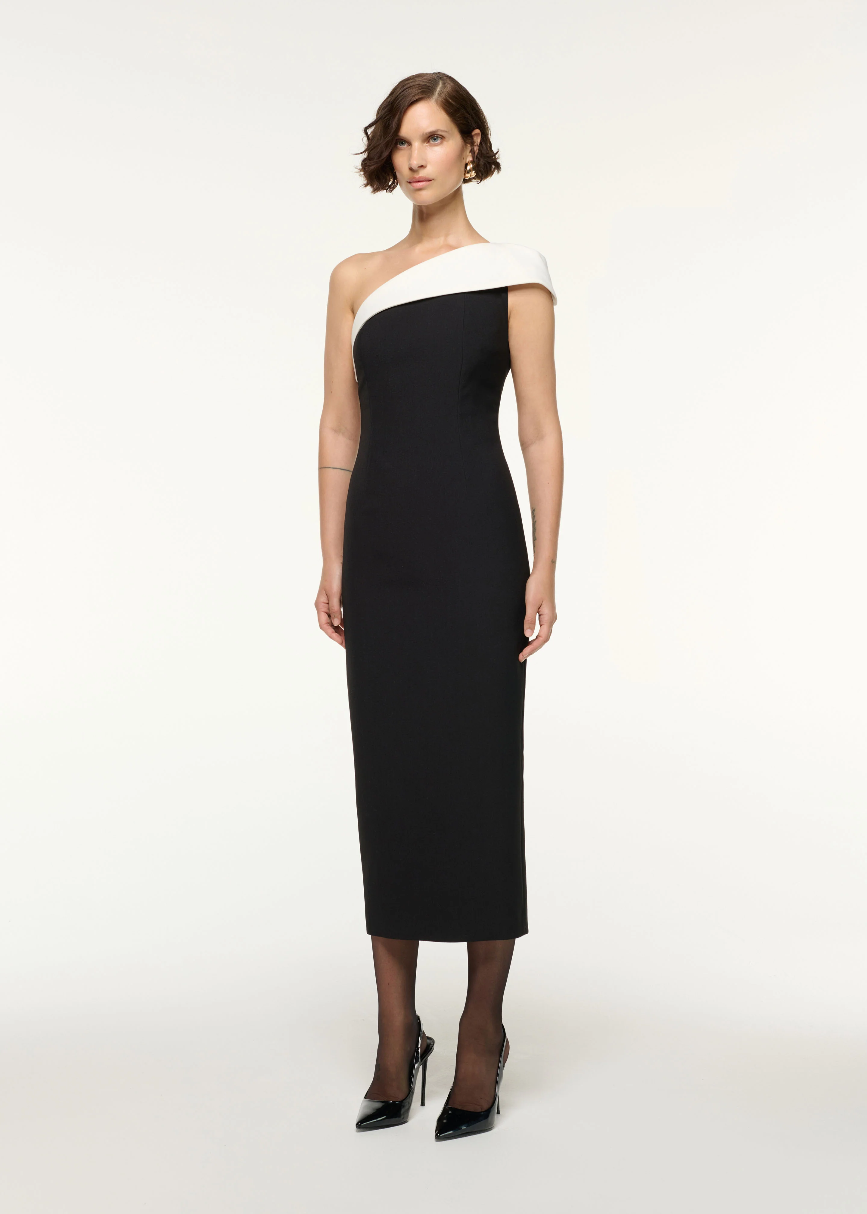 One Shoulder Monochrome Cocktail Dress - Image 2