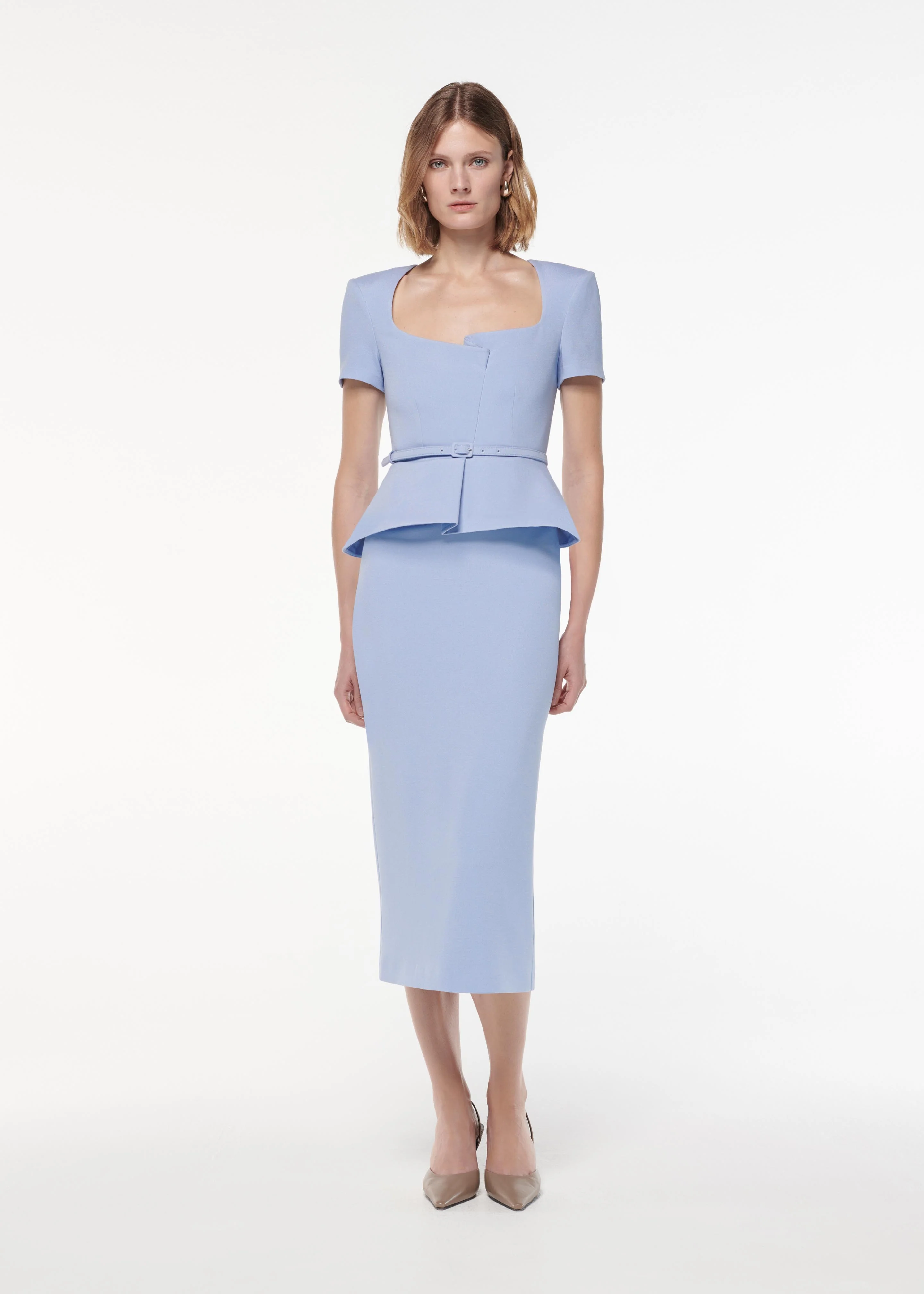 Peplum Wool Silk Midi Dress
