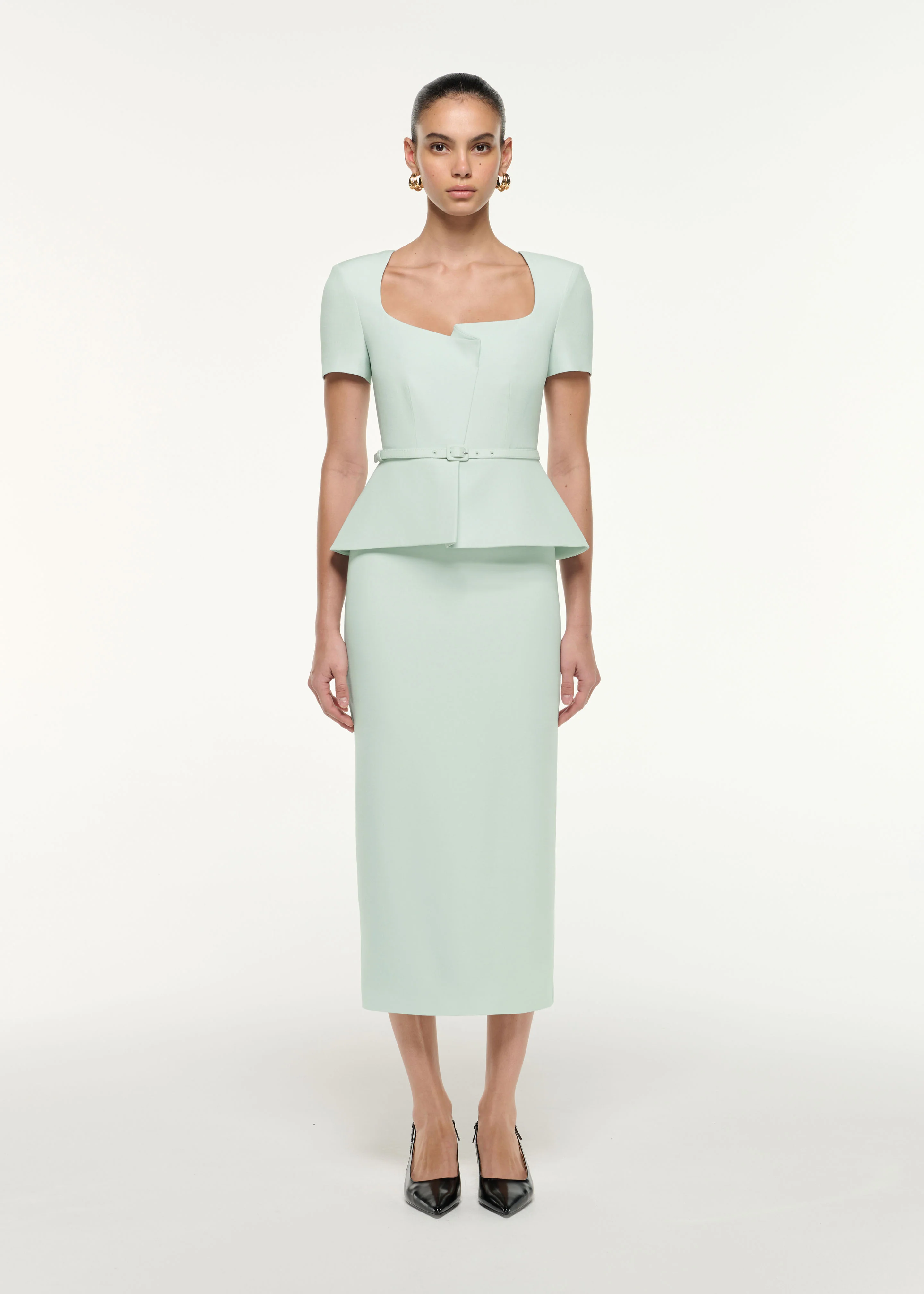 Peplum Wool Silk Midi Dress