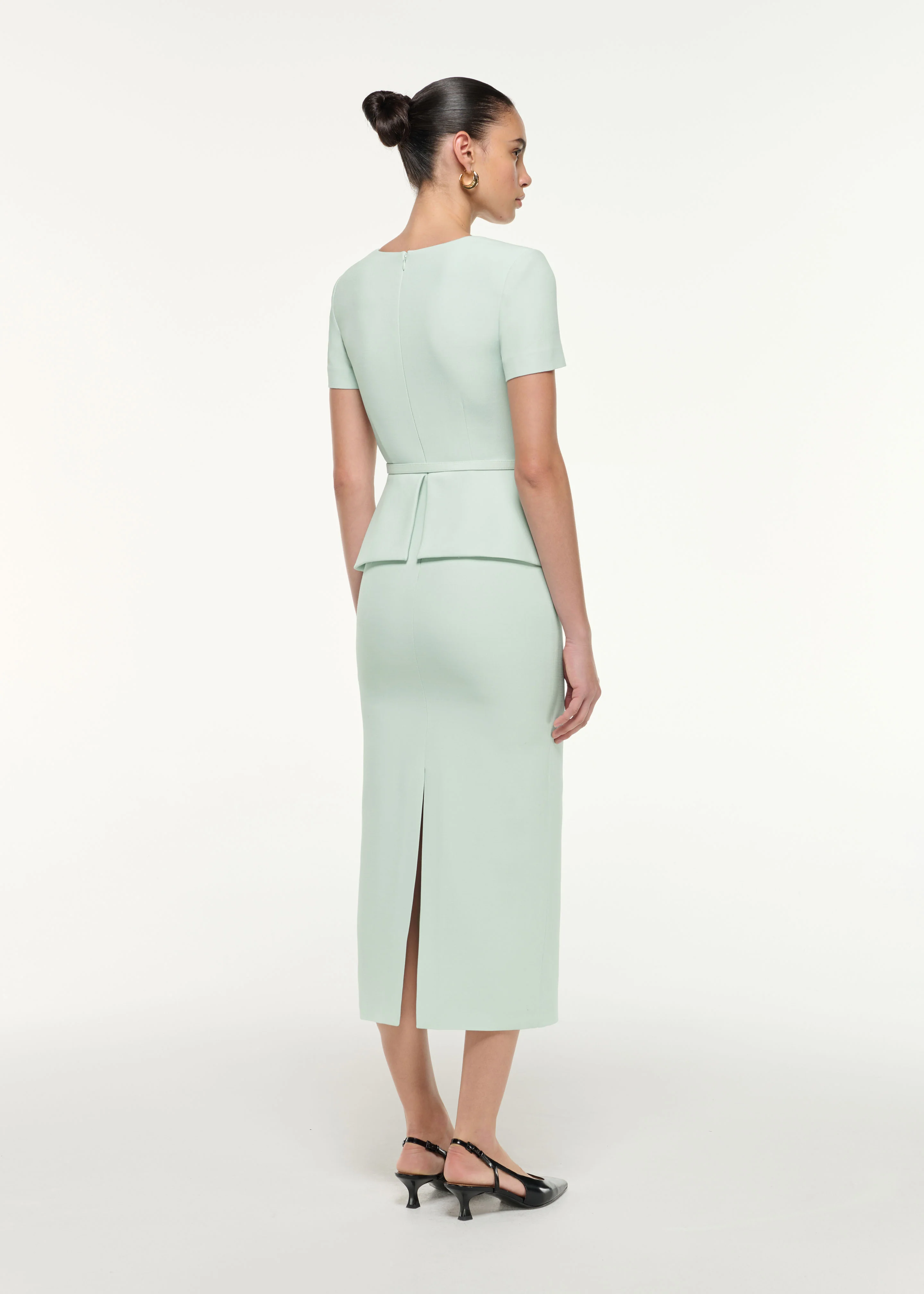 Peplum Wool Silk Midi Dress - Image 3