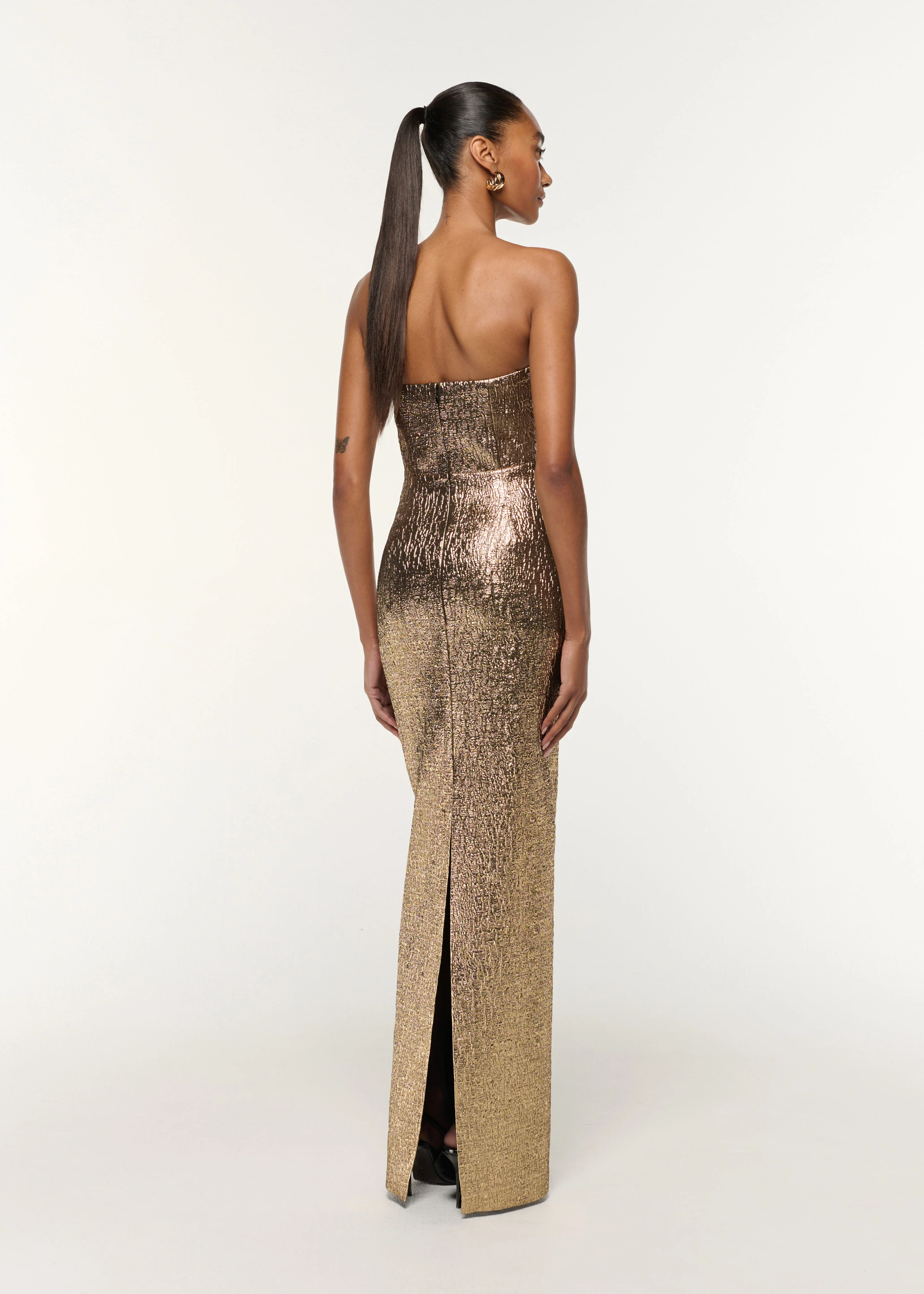 Pleated Bust Metallic Jacquard Gown - Image 3