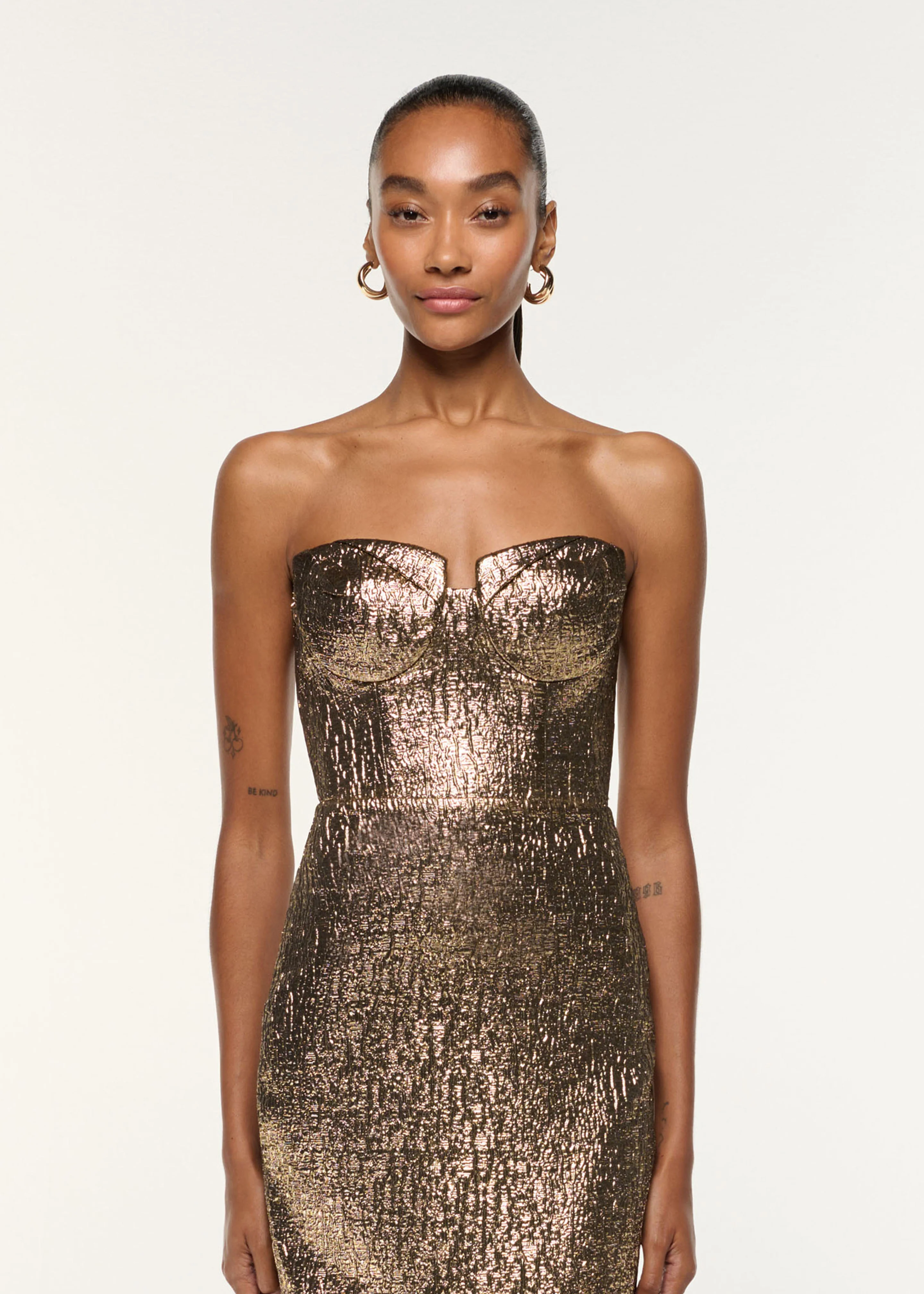 Pleated Bust Metallic Jacquard Gown - Image 4