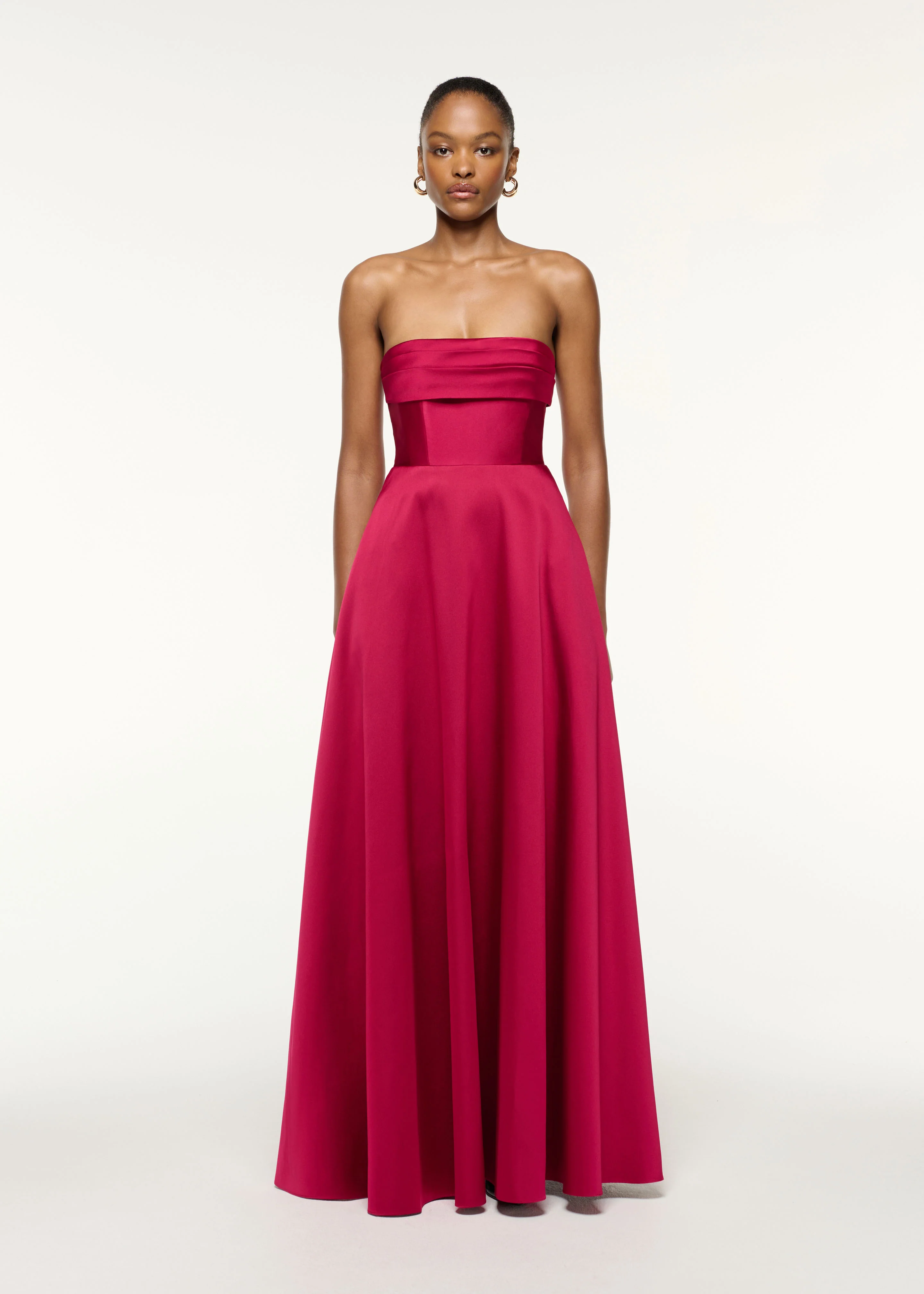 Pleated Bust Taffeta Evening Gown