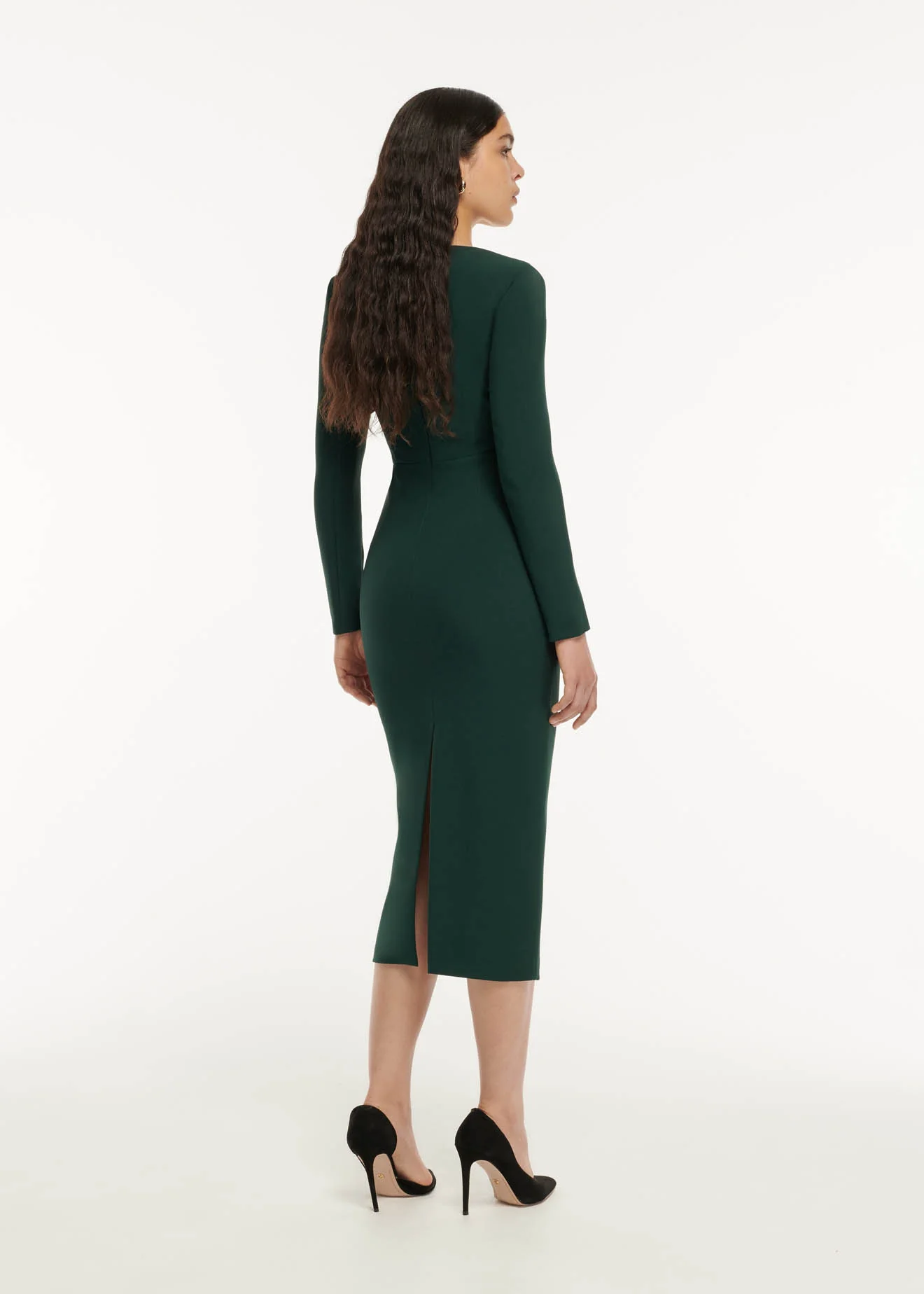 Pleated Front Crepe Midi Dress - Image 3