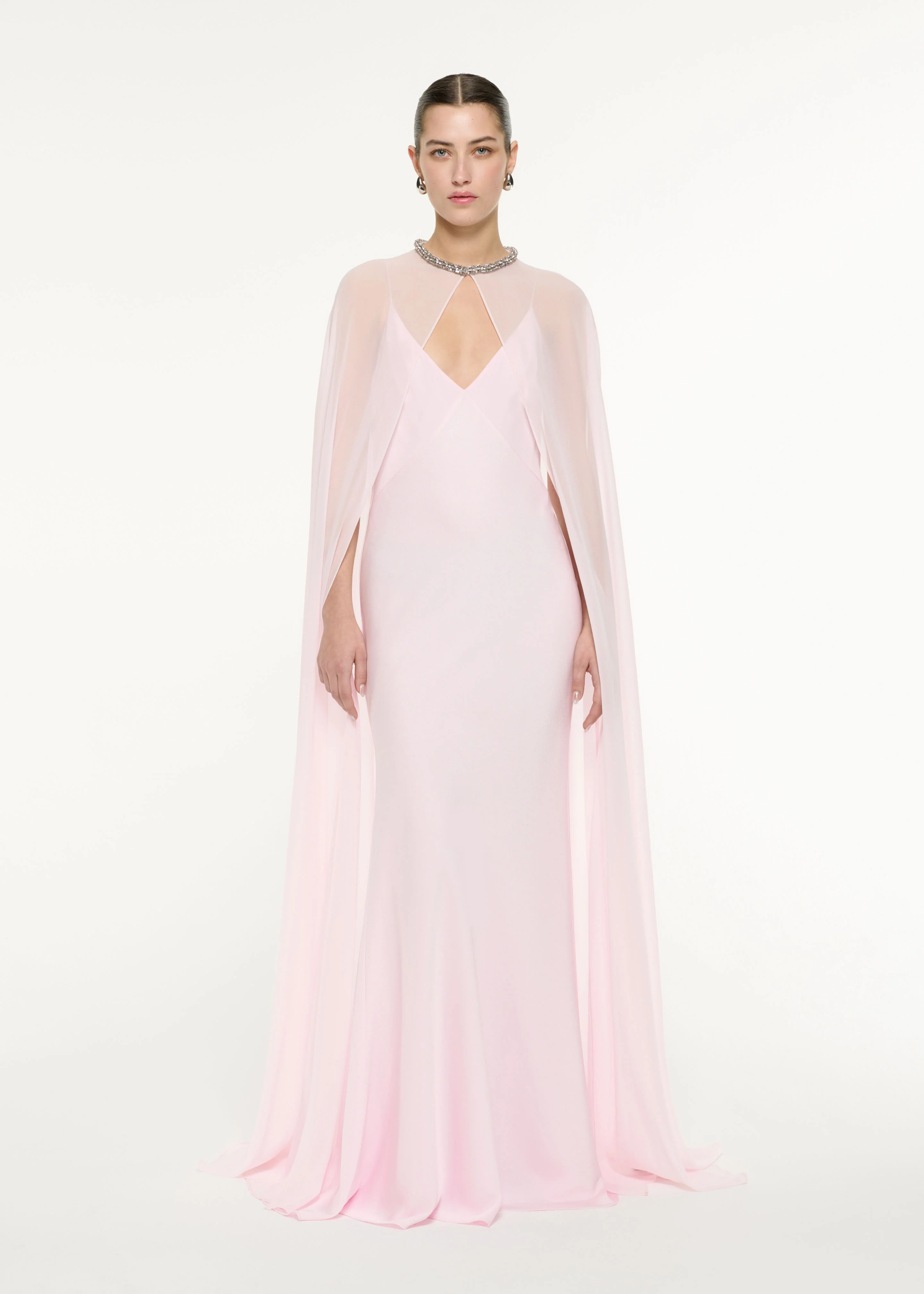 Satin Crepe Cape Gown