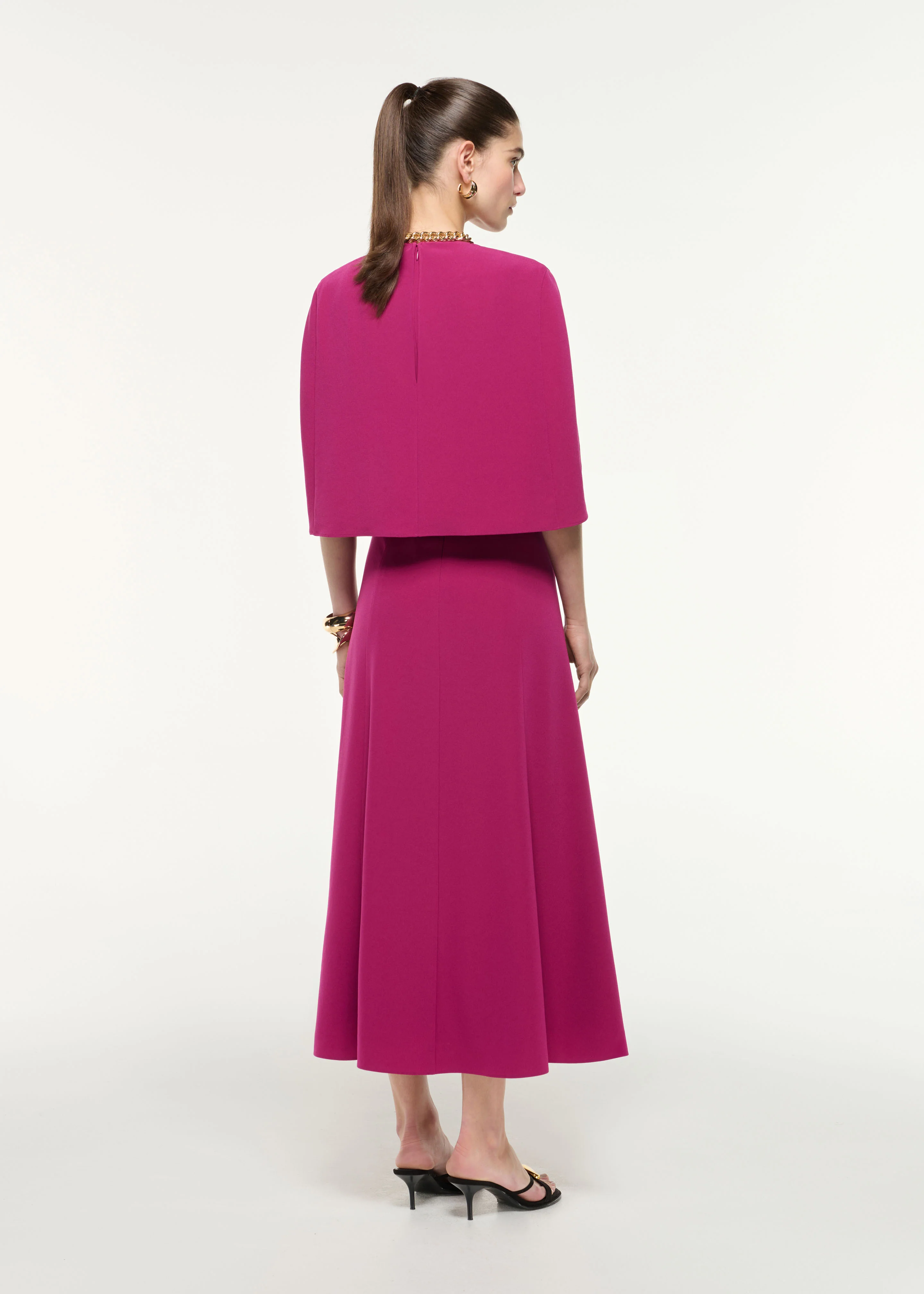 Satin Crepe Cape Midi Dress - Image 3