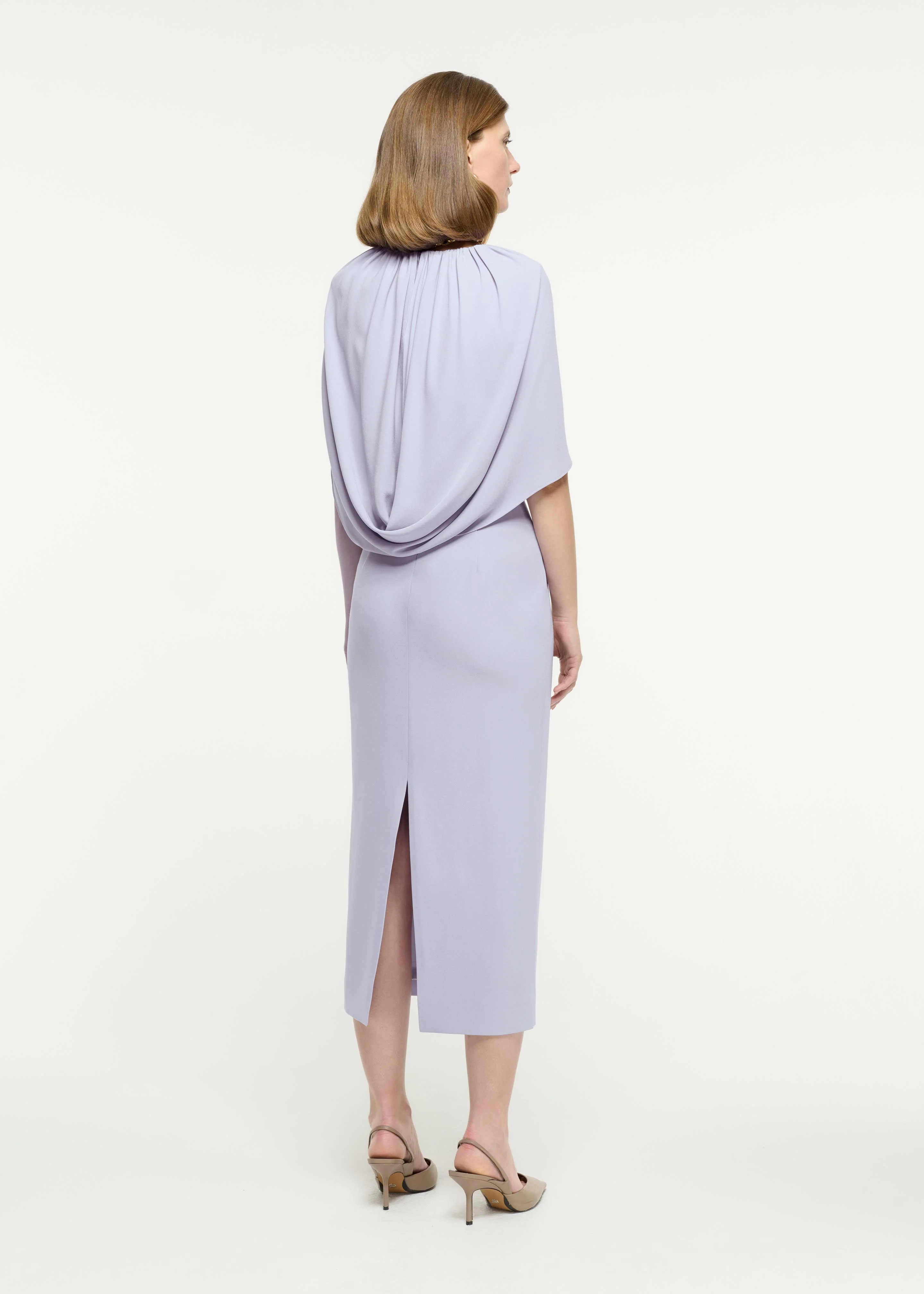 Satin Crepe Cape Midi Dress - Image 3