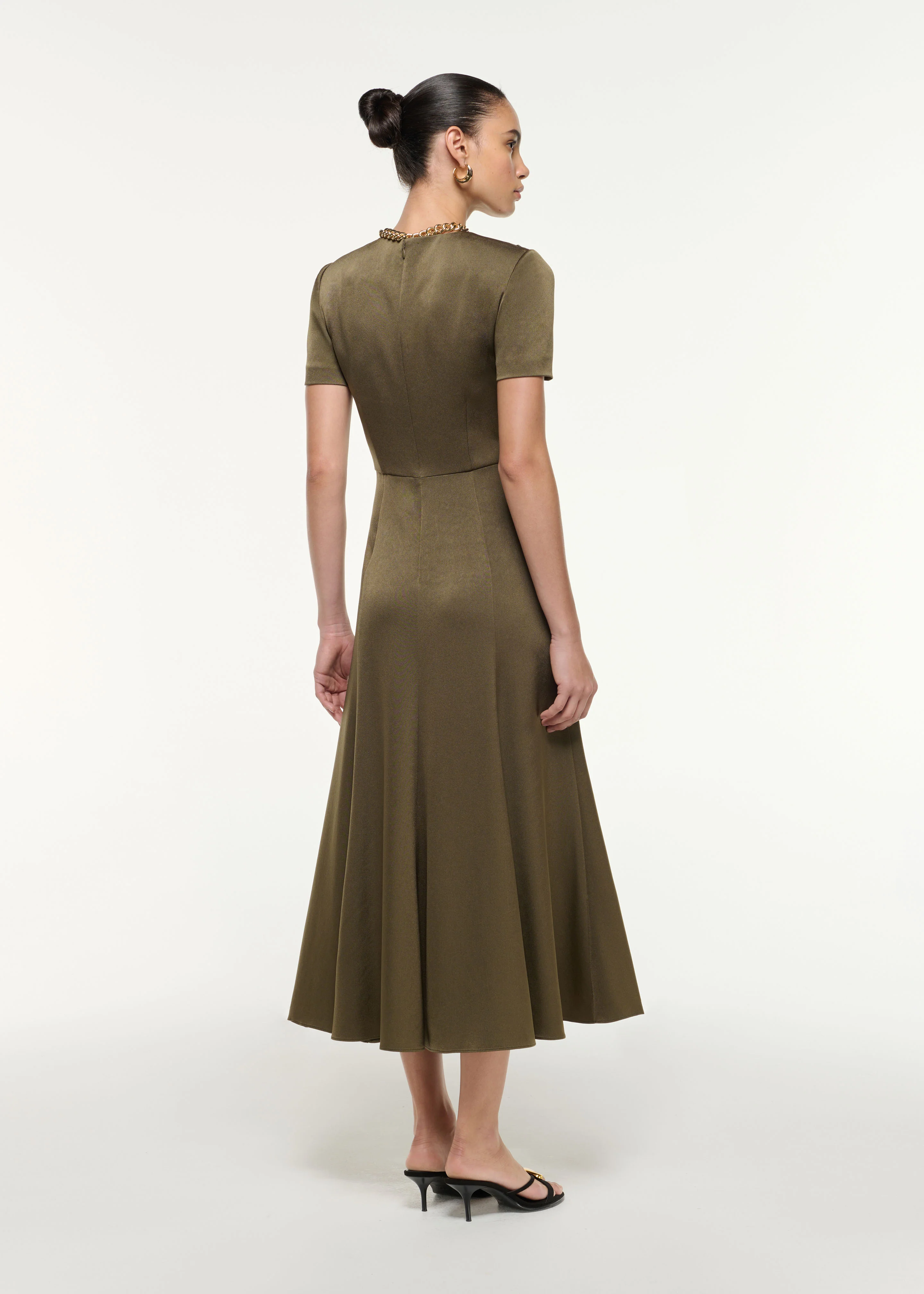 Satin Crepe Drape Midi Dress - Image 3