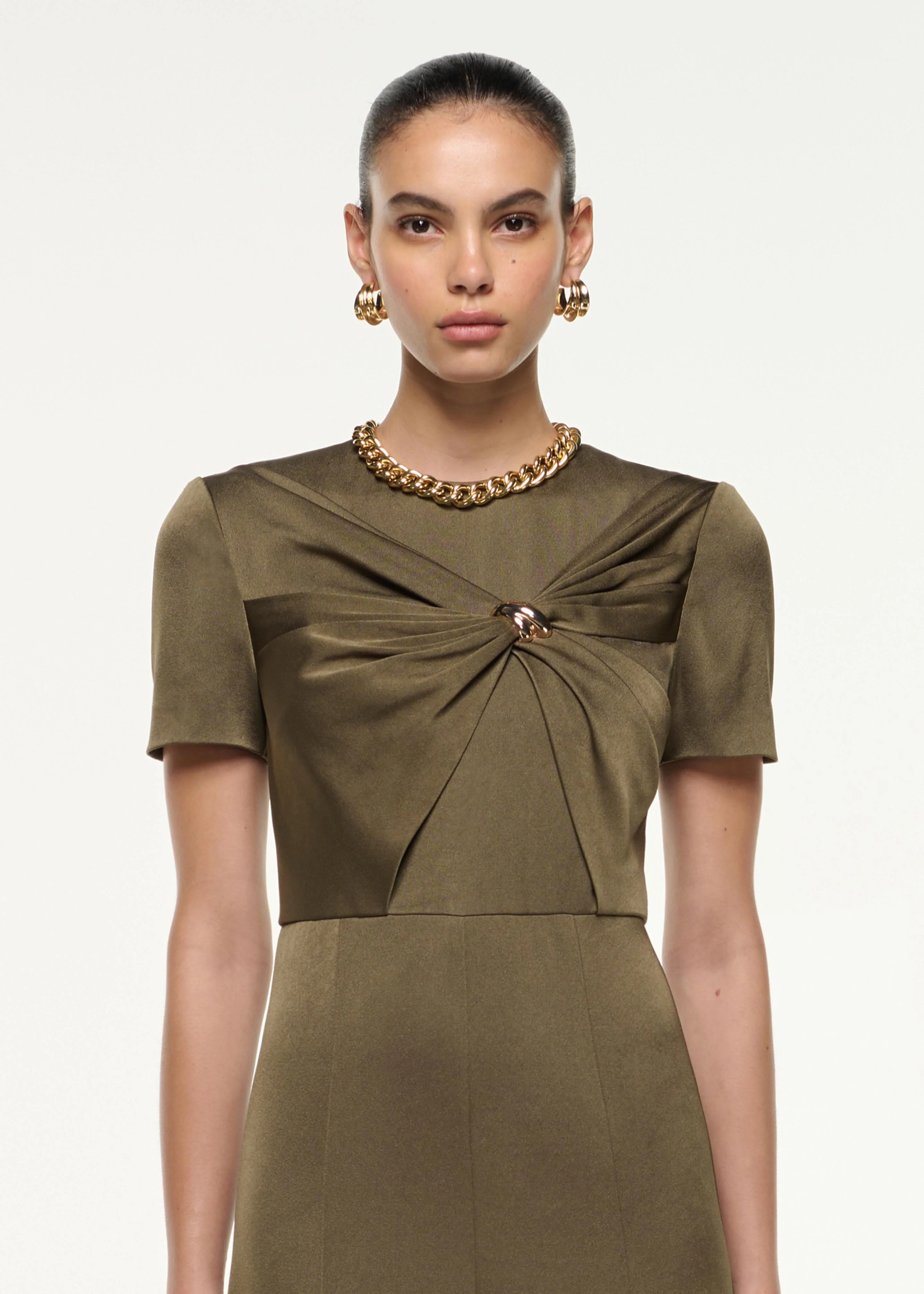 Satin Crepe Drape Midi Dress - Image 4